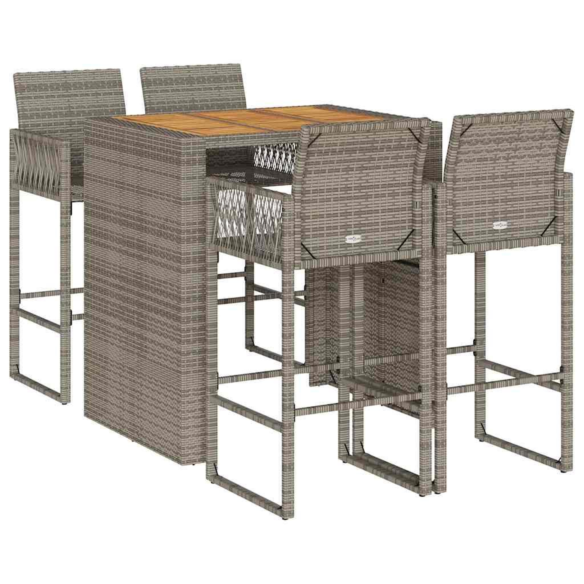 Voir la diapositive 2 : VIDAXL Ensemble de bar de jardin 5 pcs sans coussins gris poly rotin