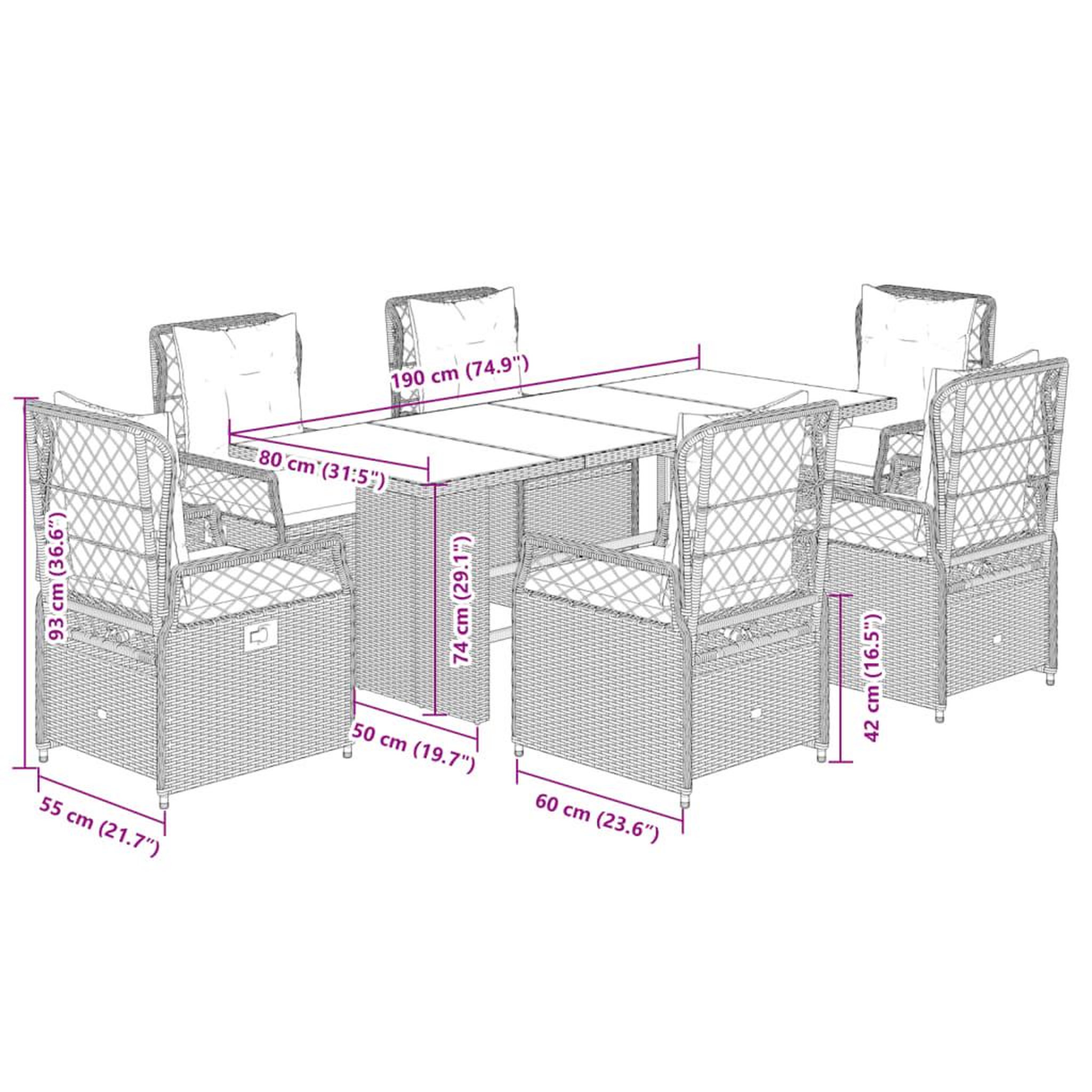 Voir la diapositive 6 : VIDAXL Ensemble a manger de jardin coussins 7pcs Noir Resine tressee