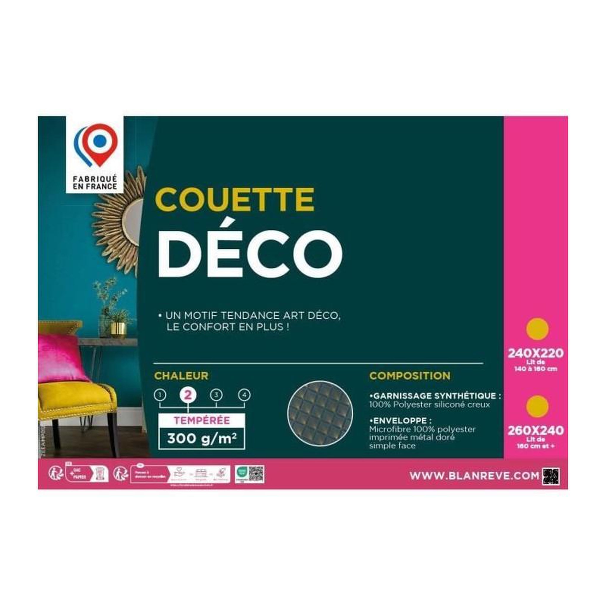 Voir la diapositive 2 : BLANREVE Couette 240x260 cm - BLANREVE - 100% Polyester - 2 Personnes - Microfibre Imprimé métallique
