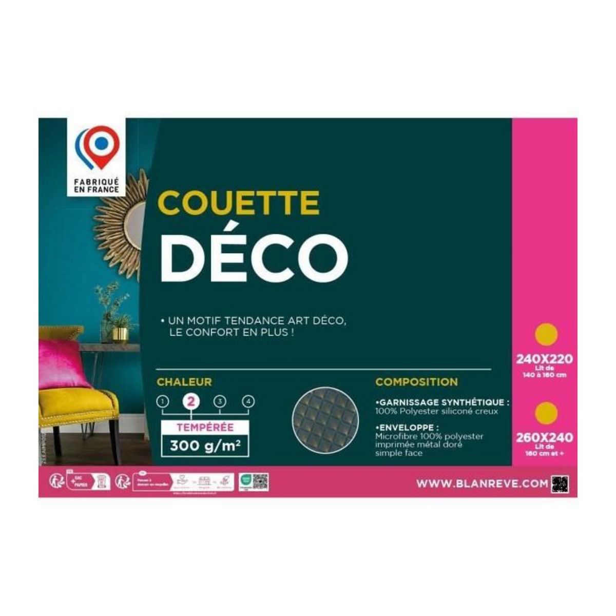 BLANREVE Couette 240x260 cm - BLANREVE - 100% Polyester - 2 Personnes - Microfibre Imprimé métallique