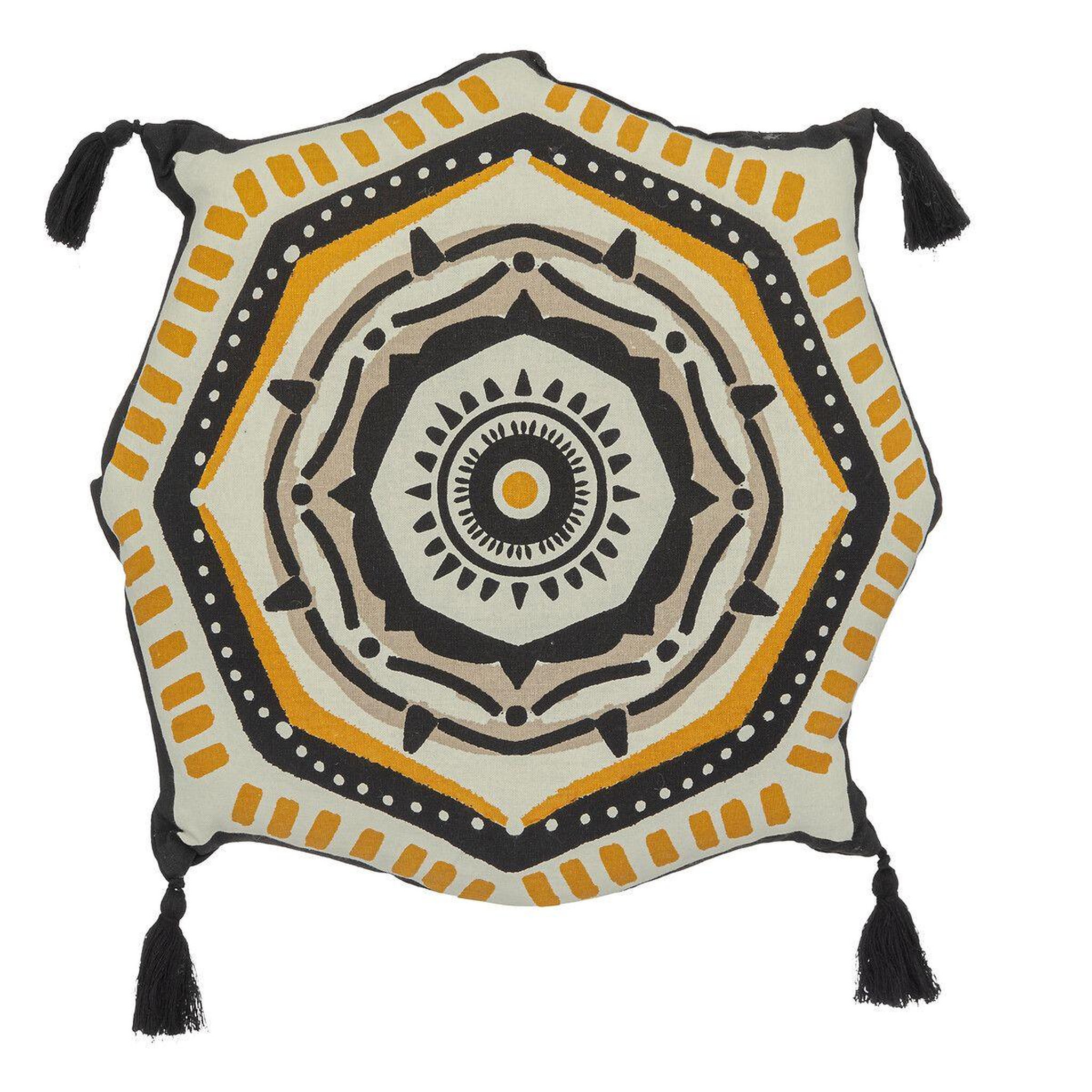 Voir la diapositive 1 : ATMOSPHERA Coussin rond à pompons  tribal  40cm multicolore