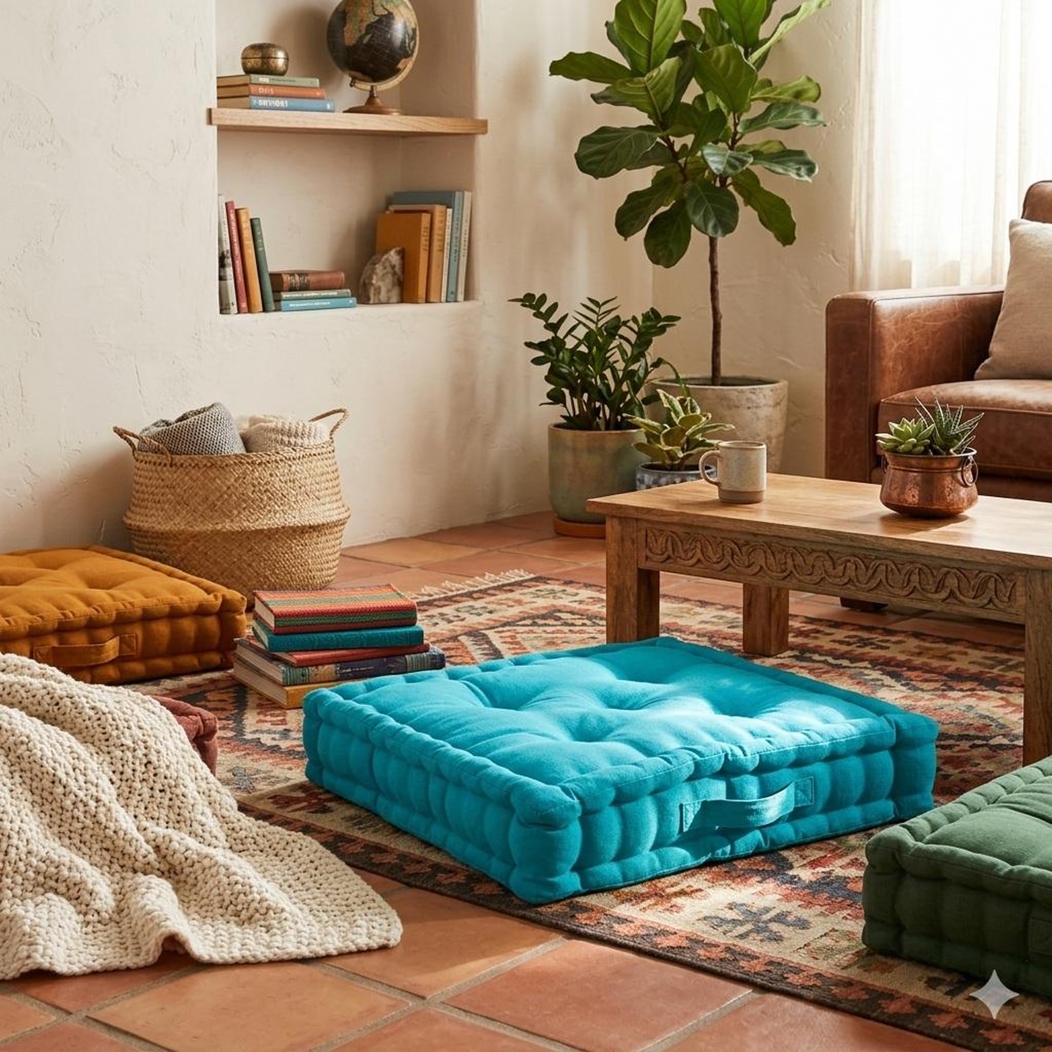 Voir la diapositive 2 : Eden Coussin de sol uni en coton panama