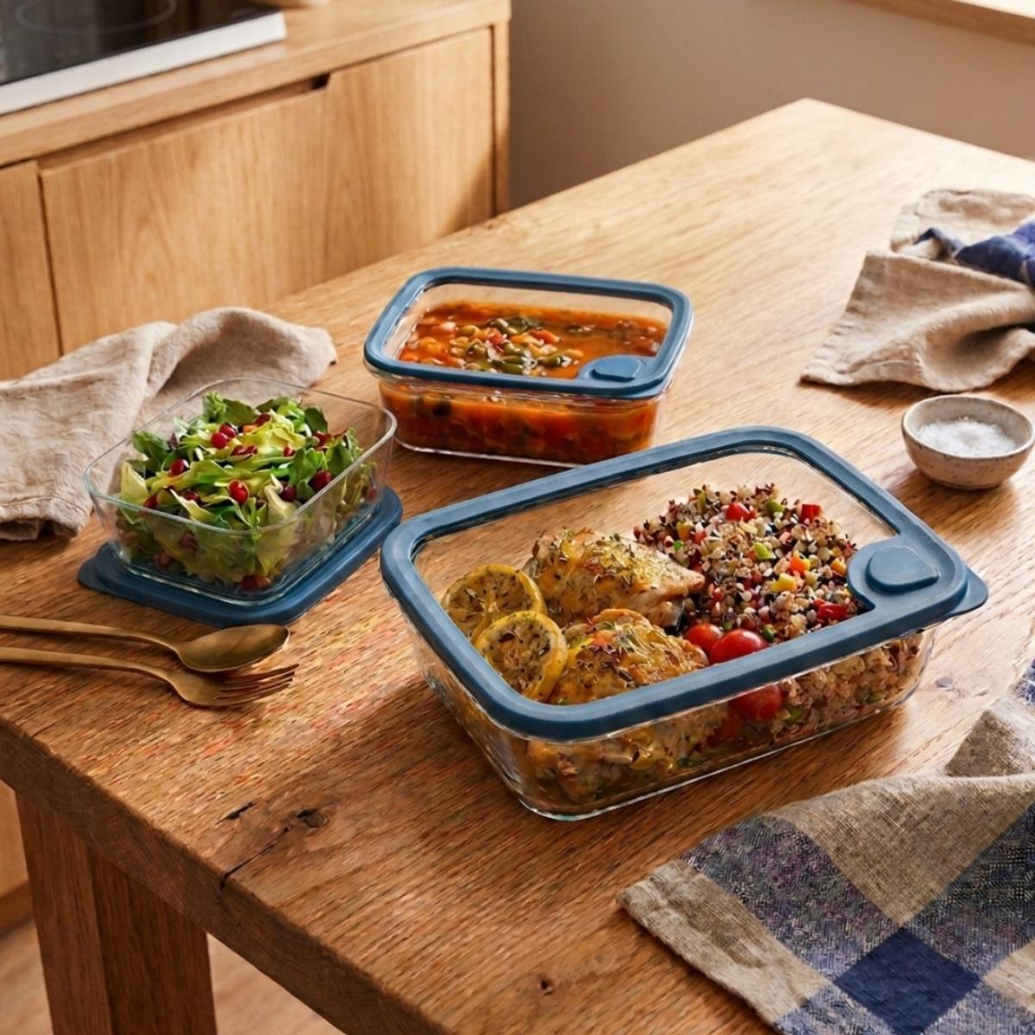Voir la diapositive 2 : PEBBLY Set de 3 boites alimentaires en verre - 40-PKV091