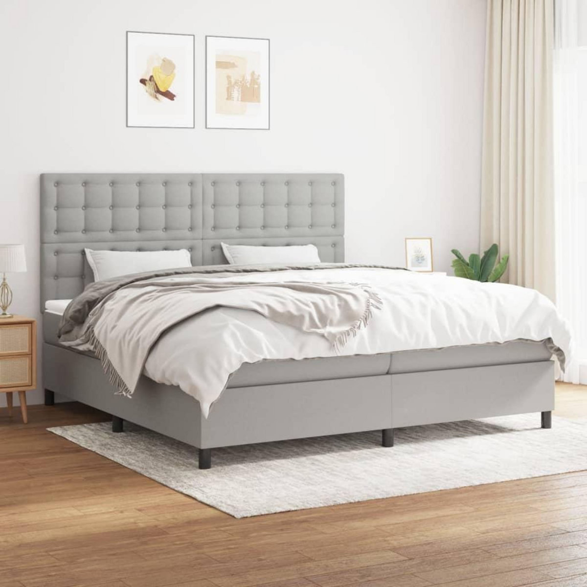 VIDAXL Sommier a lattes de lit avec matelas Gris clair 200x200cm Tissu