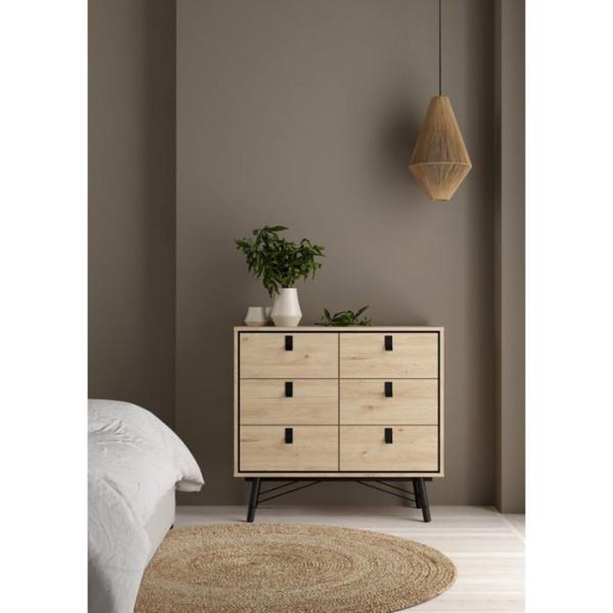 Voir la diapositive 2 : MARKET24 Commode RY - 6 Tiroirs - Décor Chene - L101,8 x P40,1 x H94,8 cm