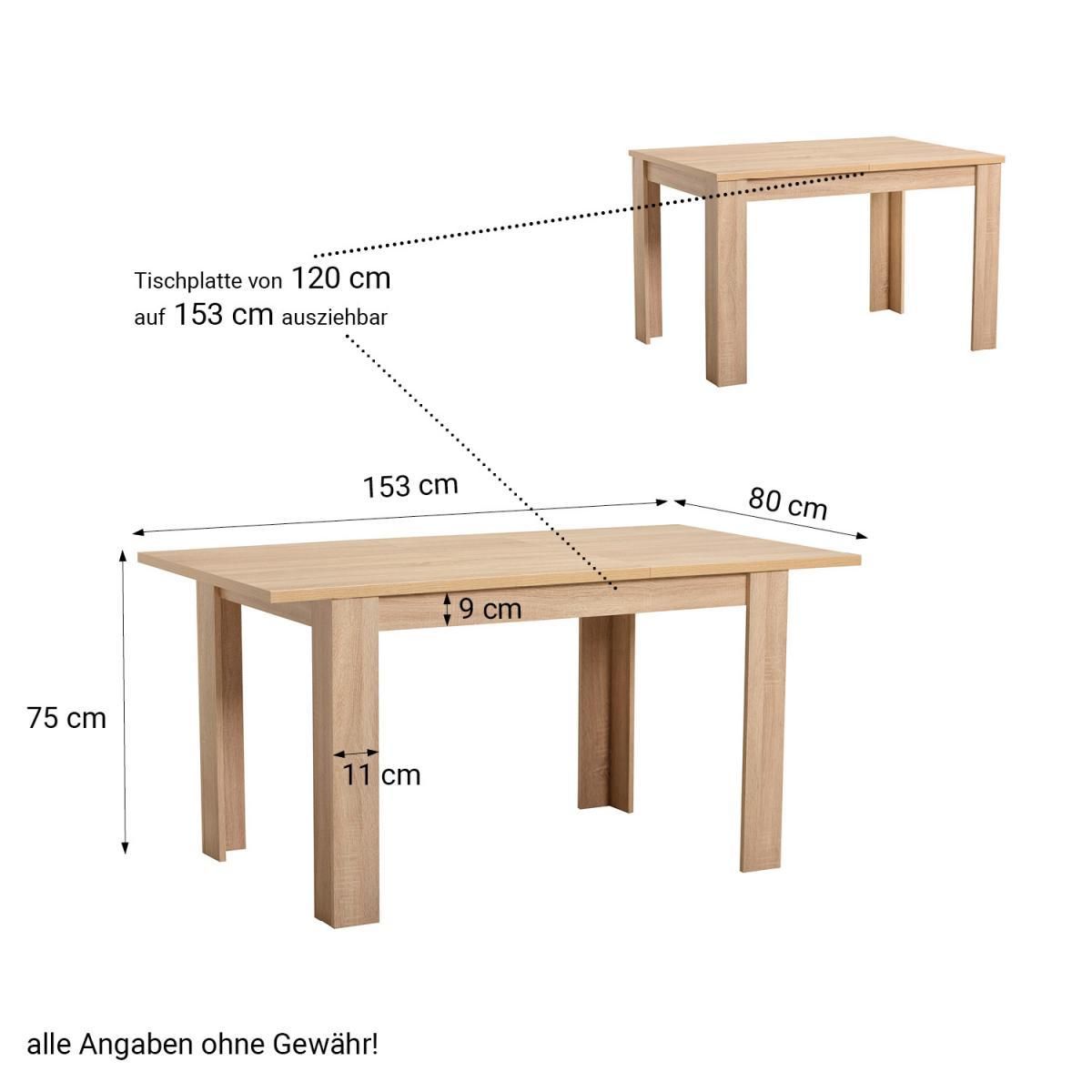 HomeStyle4U Table à Manger Extensible en Chêne Naturel 120x80 cm pour 6 Personnes