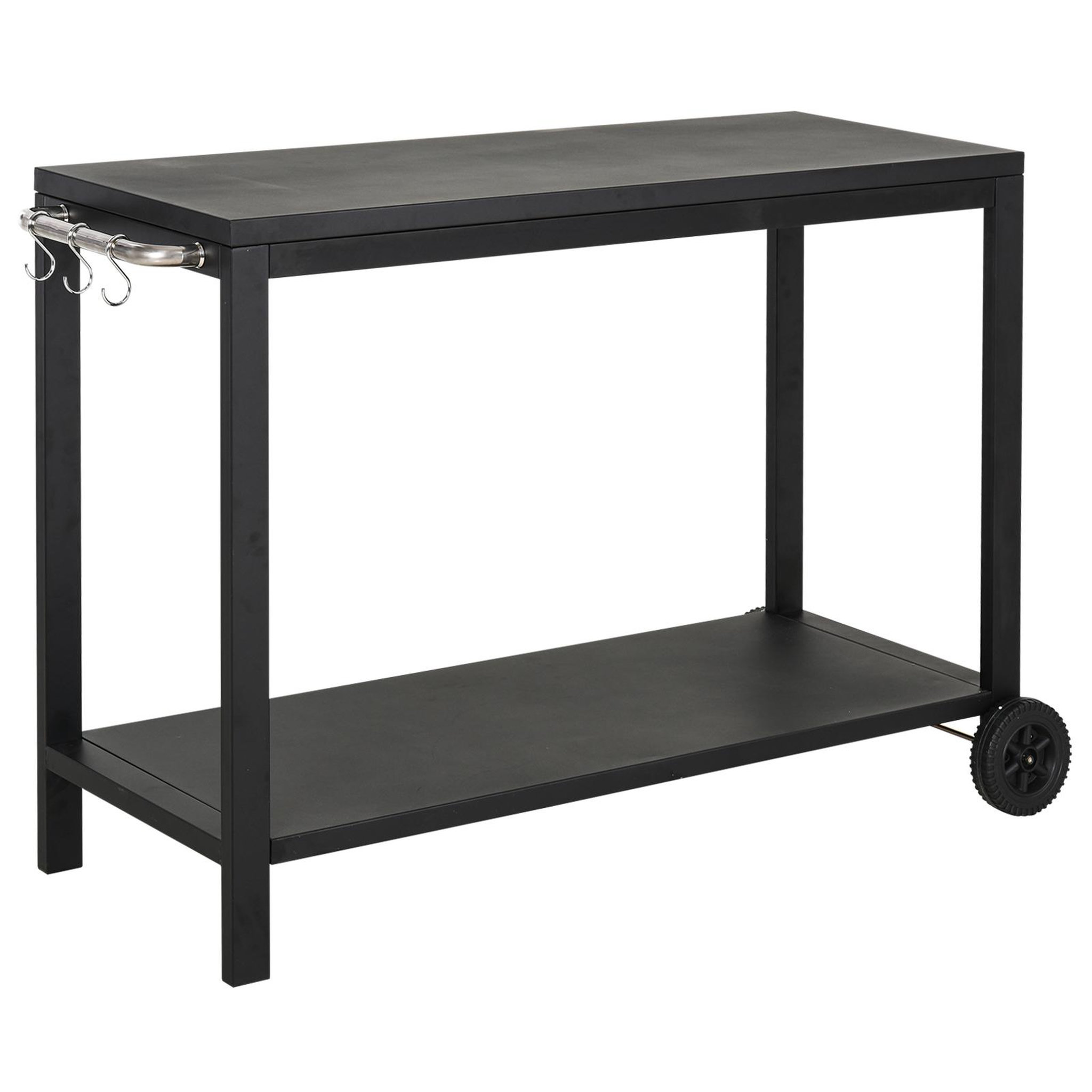 Voir la diapositive 1 : HOMCOM Desserte de jardin - desserte pour plancha - chariot de service à roulettes multi-rangements acier noir