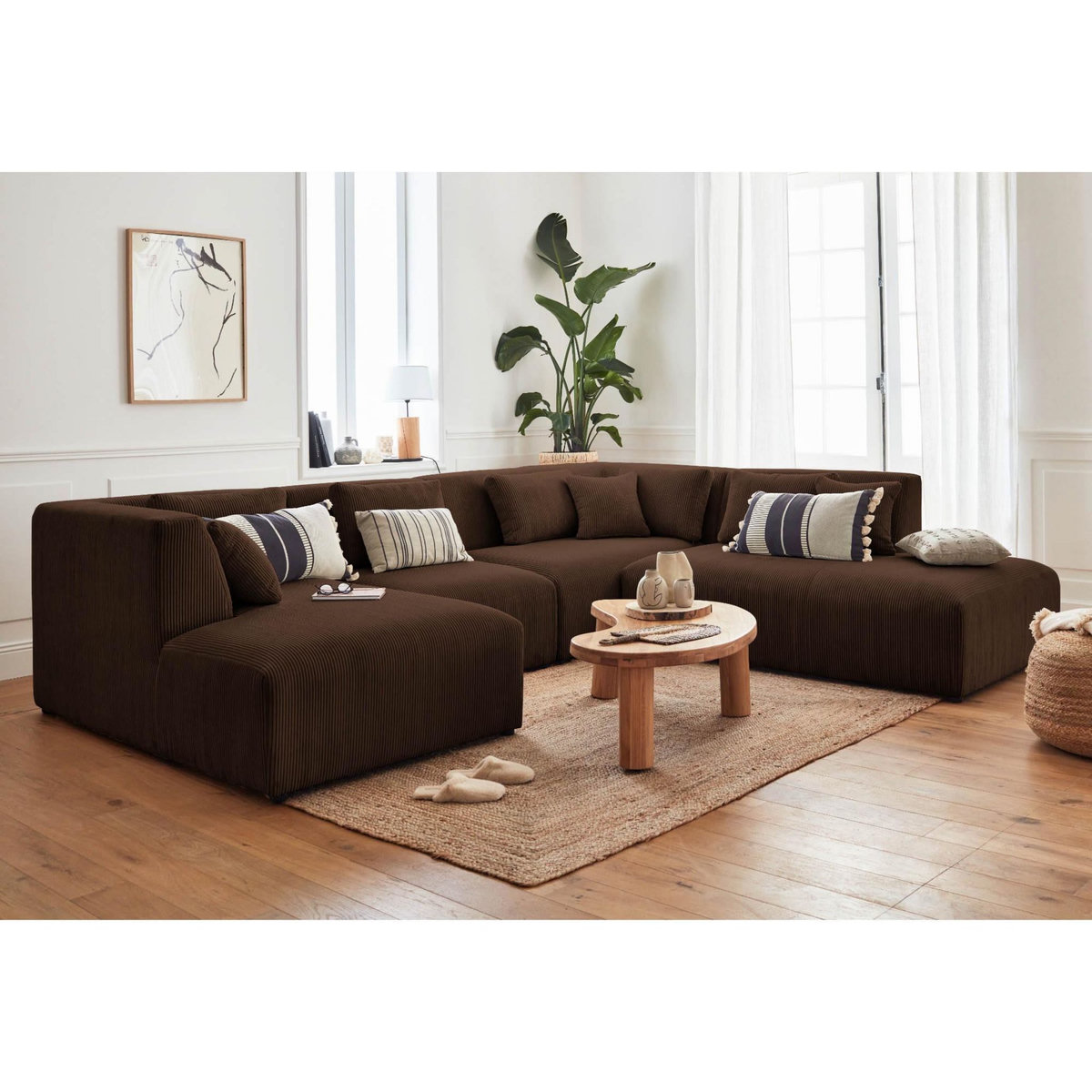 LISA DESIGN Victoire - canapé modulable panoramique d'angle droit - 7 places - en velours côtelé