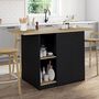 Voir la diapositive 2 : ID MARKET Ilot central BAO 140 cm 4 personnes bois noir avec plan de travail façon hêtre