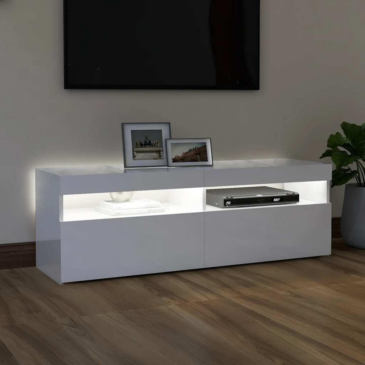 VIDAXL Meuble TV avec lumieres LED blanc brillant 120x35x40 cm