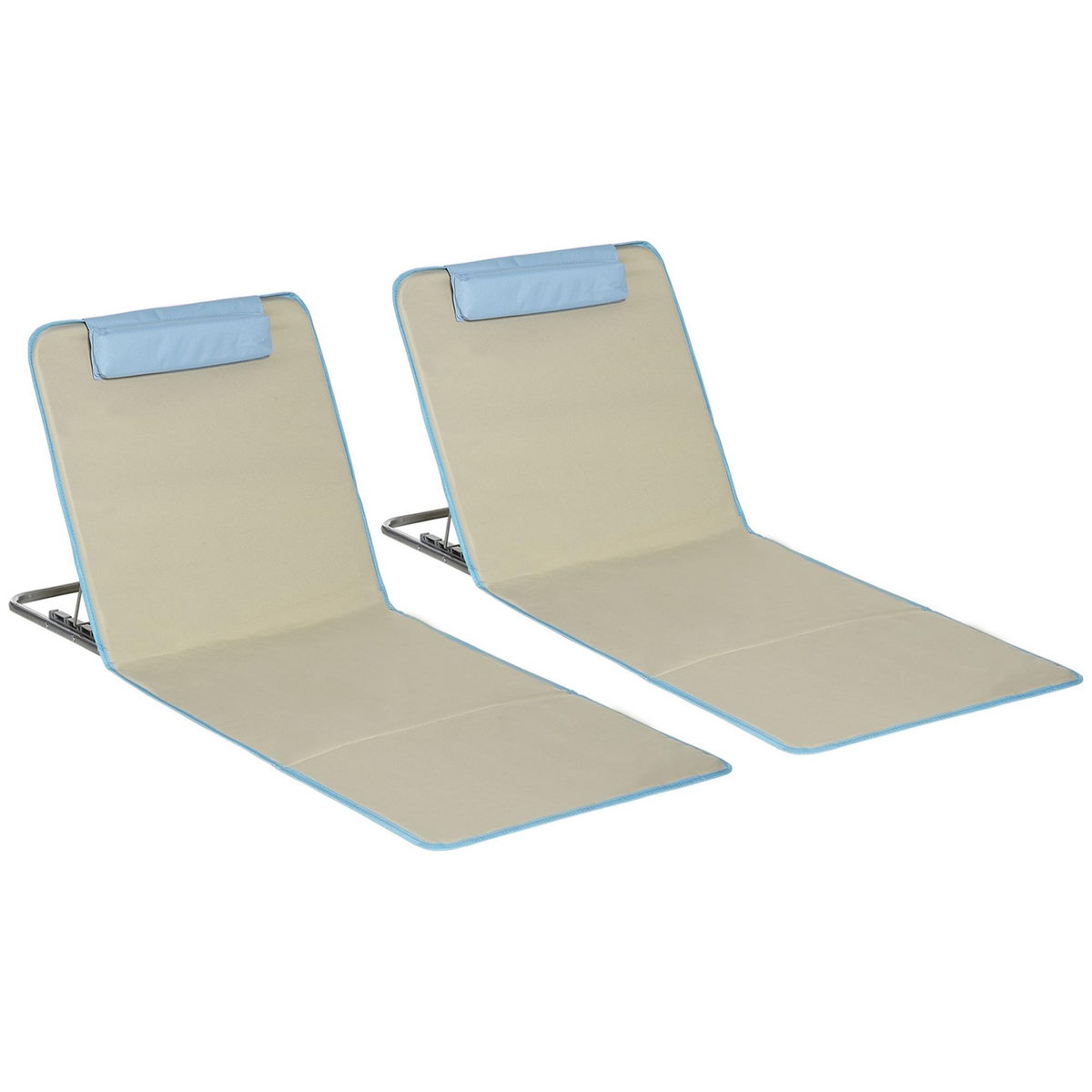 OUTSUNNY Lot de 2 tapis de plage rembourrés - dossier inclinable 5 positions - sac transport inclus - acier polyester beige