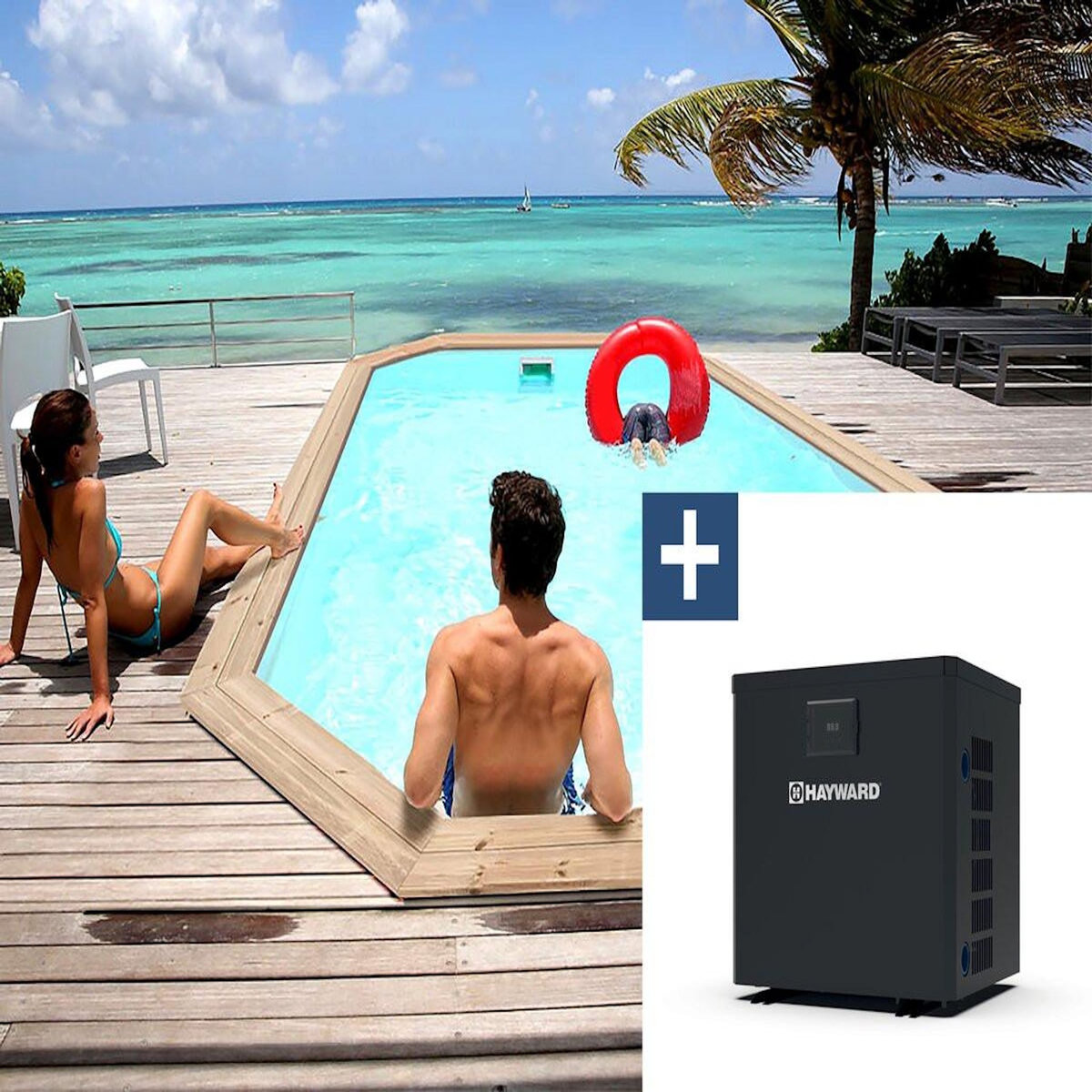 Habitat et Jardin Piscine bois   Cordoue   - 3.48 x 2.15 x 1.18 m + Pompe à chaleur  3.5 kw/h