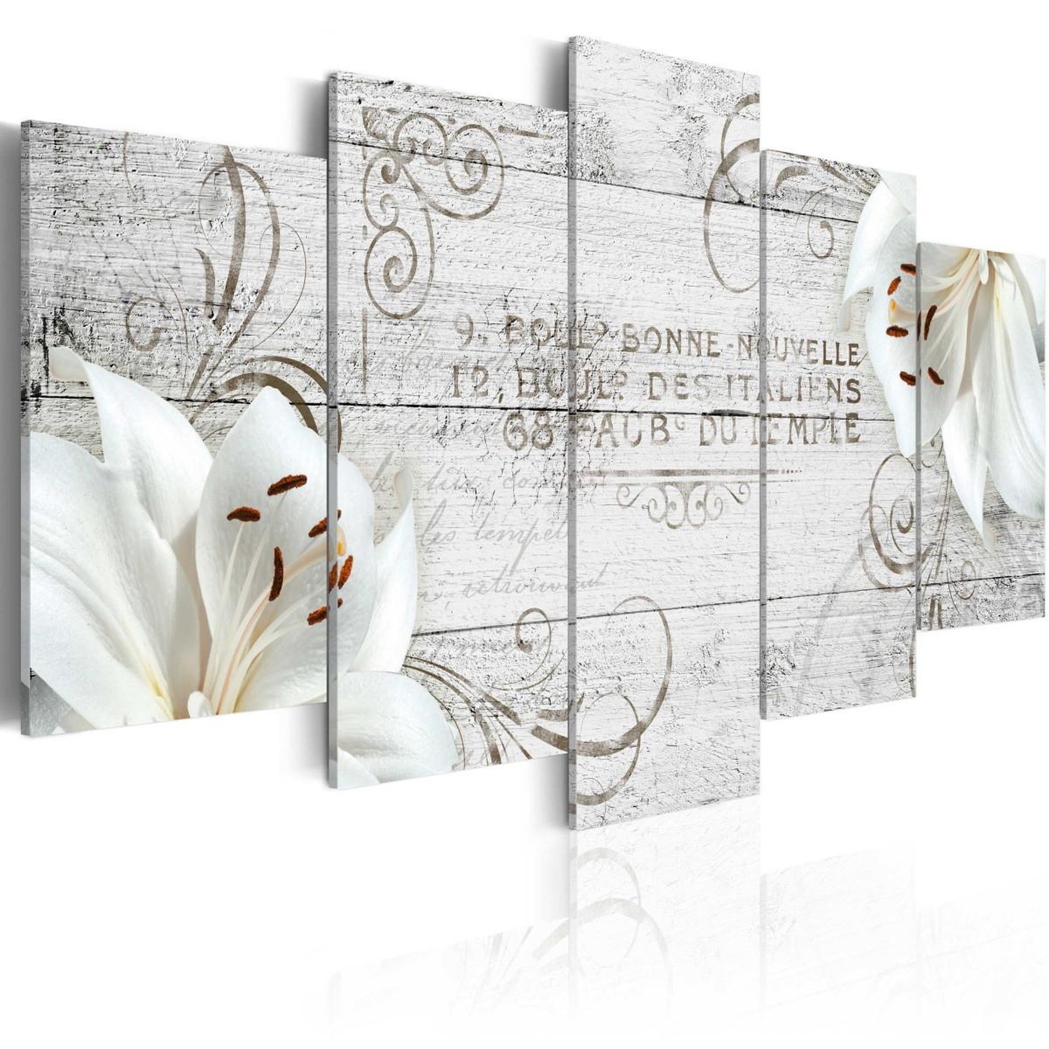 Voir la diapositive 1 : Paris Prix Tableau imprimé  white lilies on wood