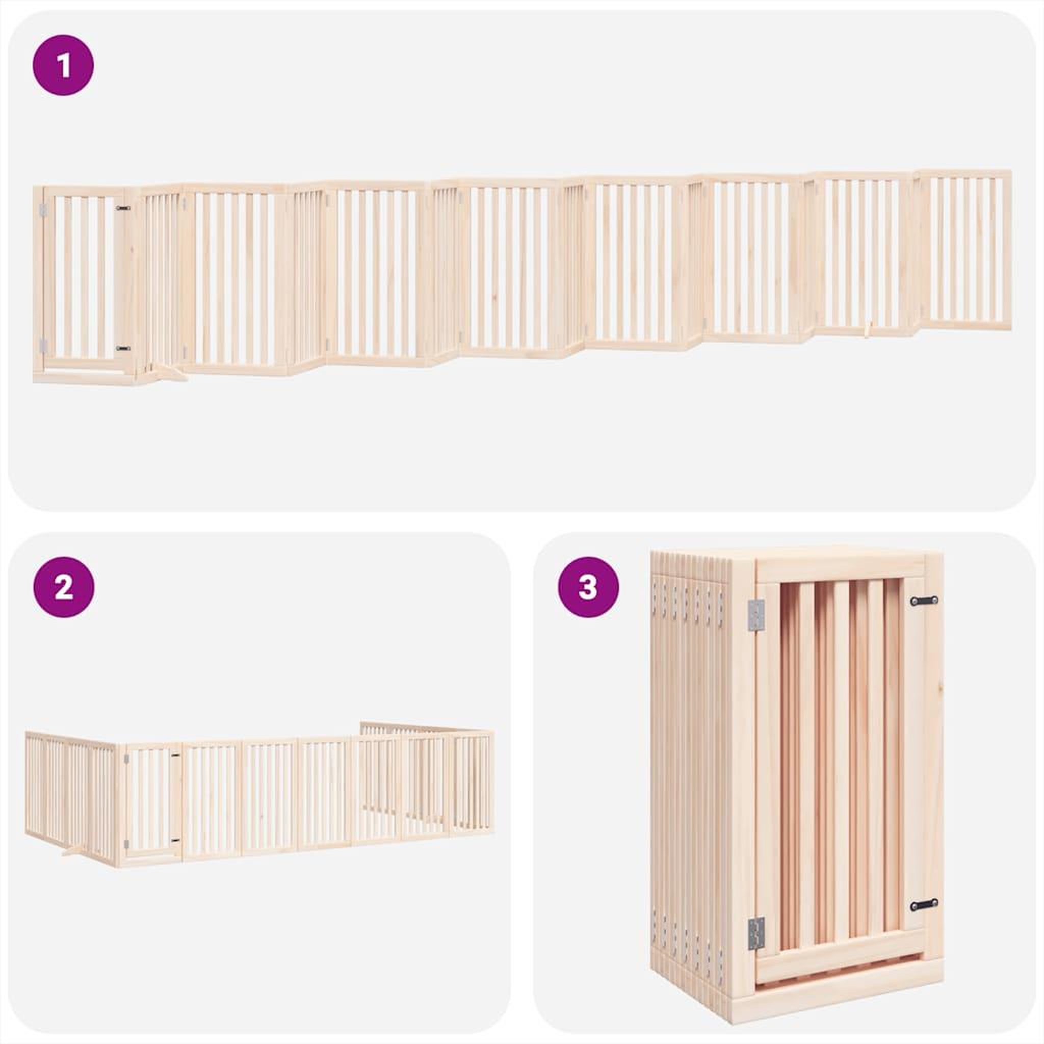 Voir la diapositive 5 : VIDAXL Barriere pour chien porte pliable 15 panneaux bois de peuplier