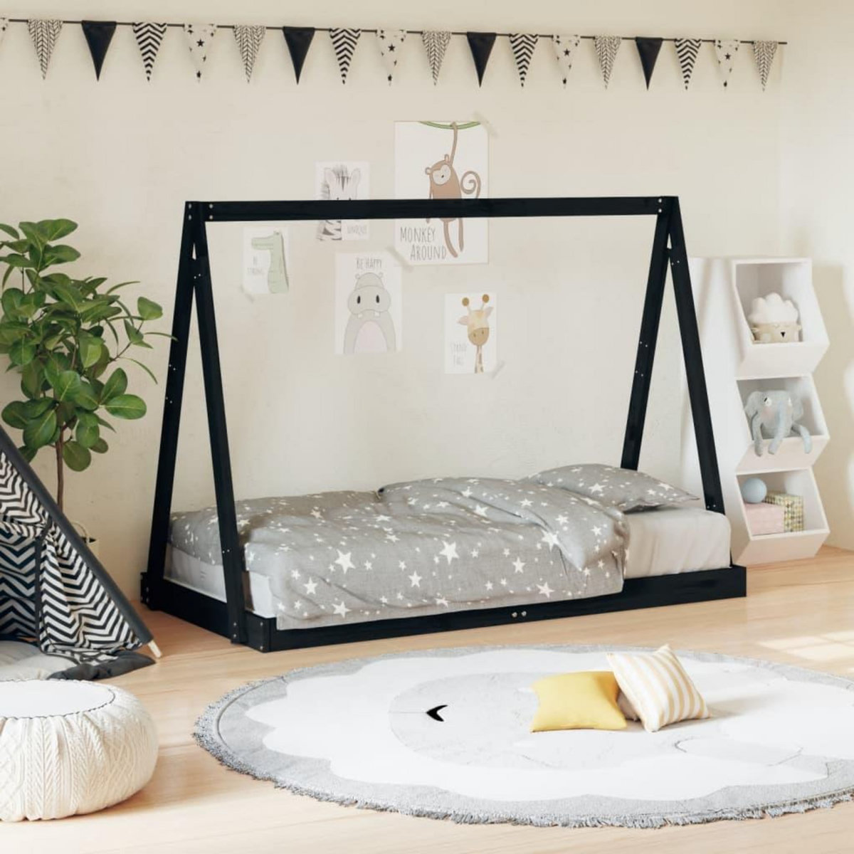 VIDAXL Cadre de lit pour enfant noir 80x160 cm bois de pin massif