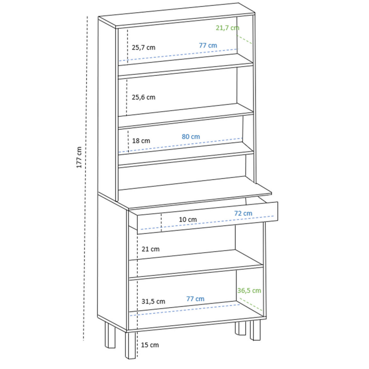 ID MARKET Buffet de cuisine 80 CM CINA 4 portes + tiroir façon hêtre et blanc