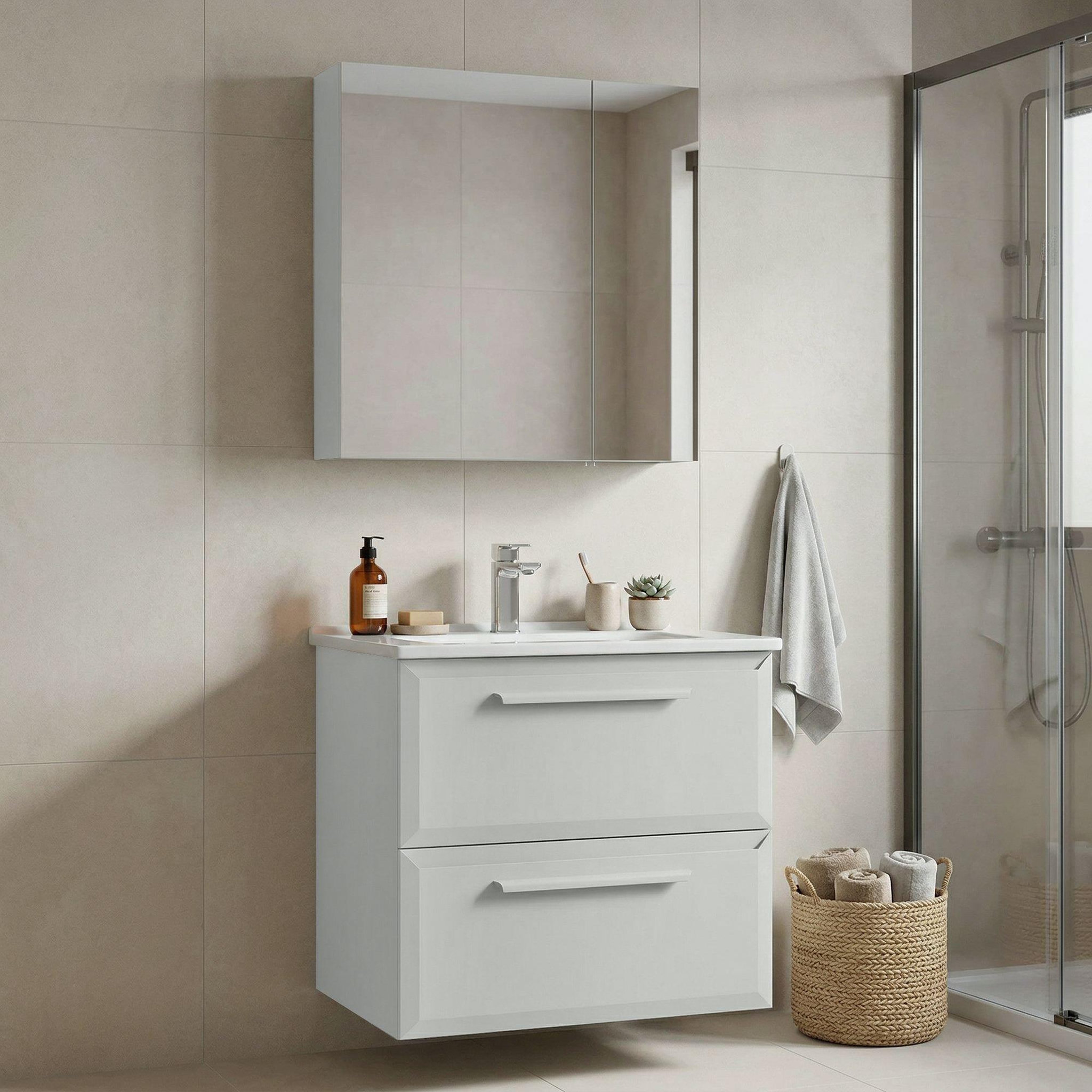 Voir la diapositive 2 : Habitat et Jardin Meuble avec simple vasque et miroir  Nuvola 65 v2  - 65 x 50 x 62 cm - Cashmere