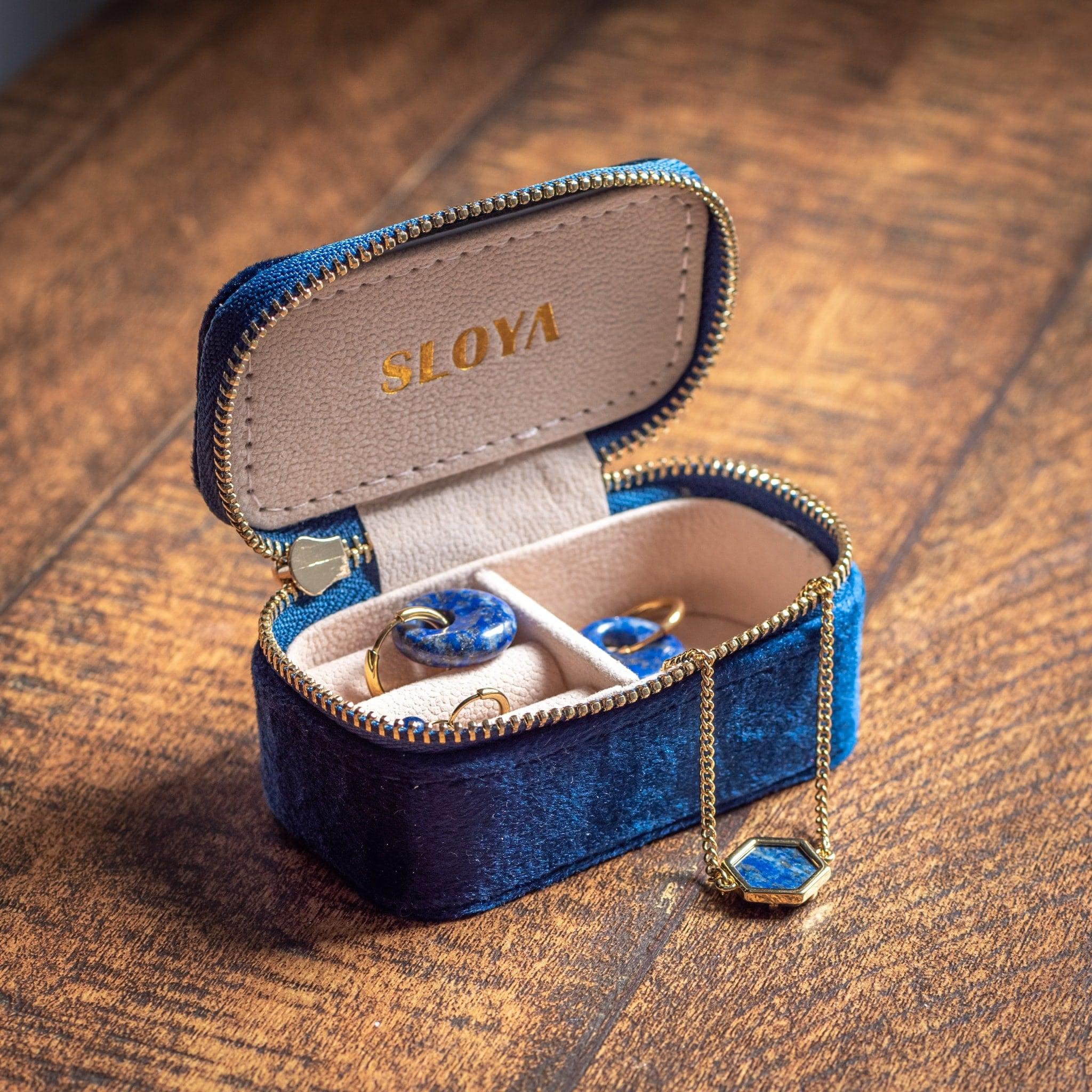 Voir la diapositive 5 : SLOYA Mini boîte à bijoux velours bleu lapis-lazuli