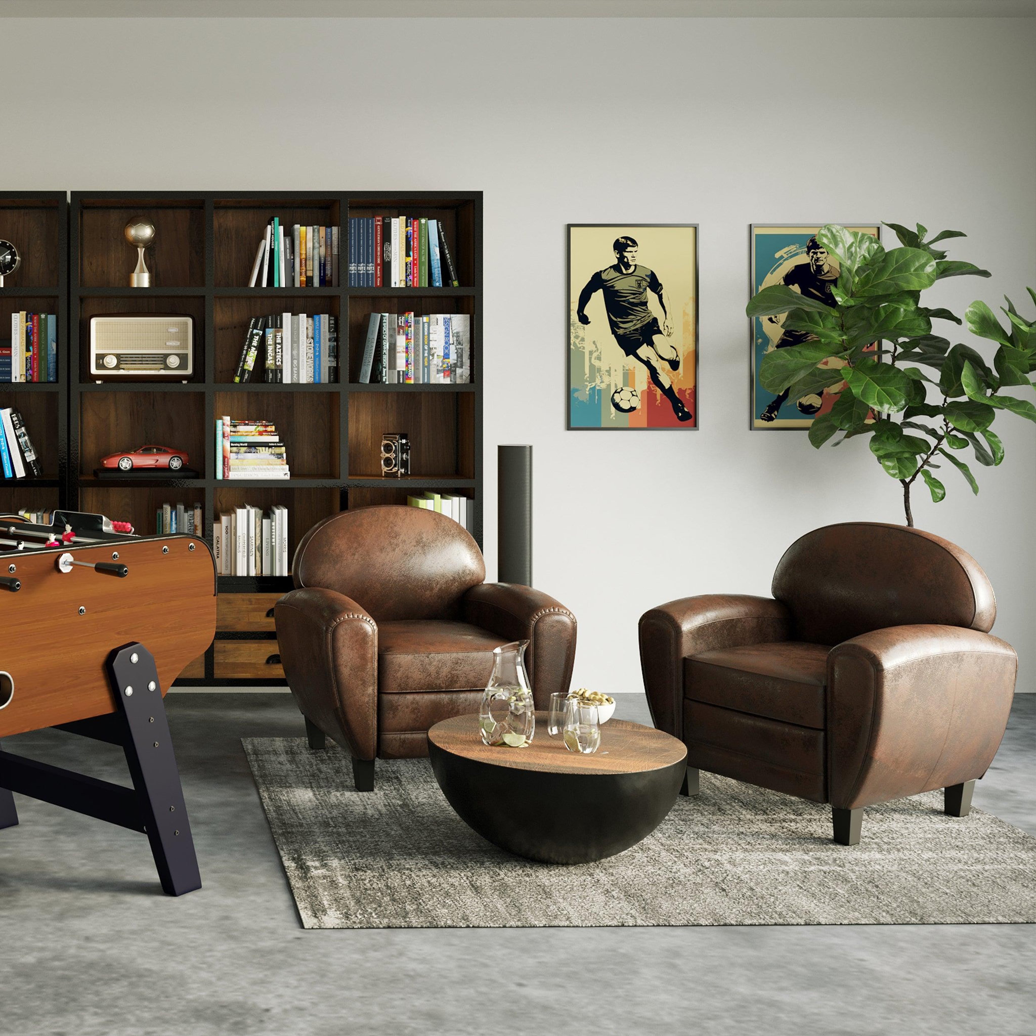 Voir la diapositive 5 : MAISON PAVANE Fauteuil marron vieilli en microfibre-club