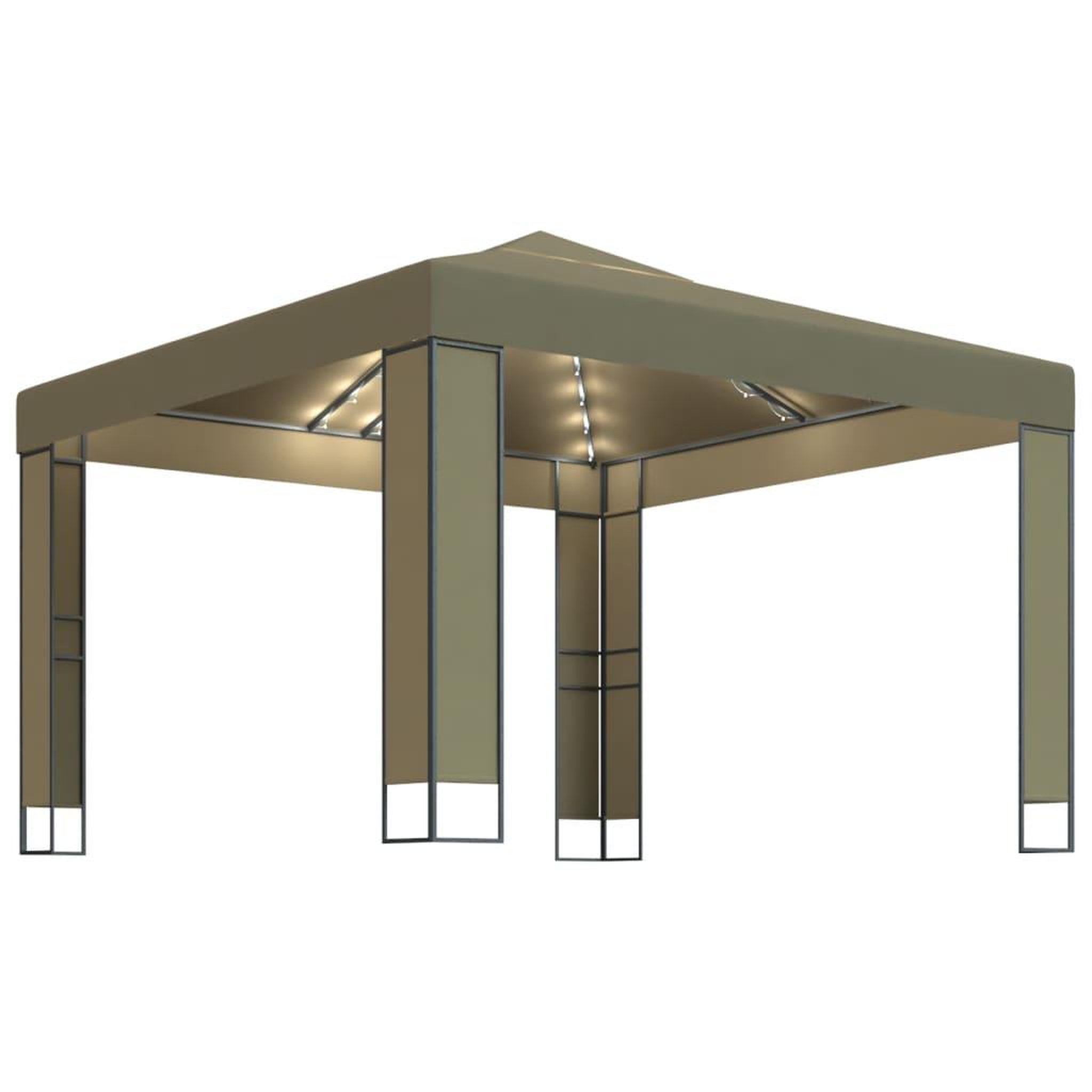 Voir la diapositive 2 : VIDAXL Tonnelle avec double toit et lumieres LED 3x3x2,7 m Taupe