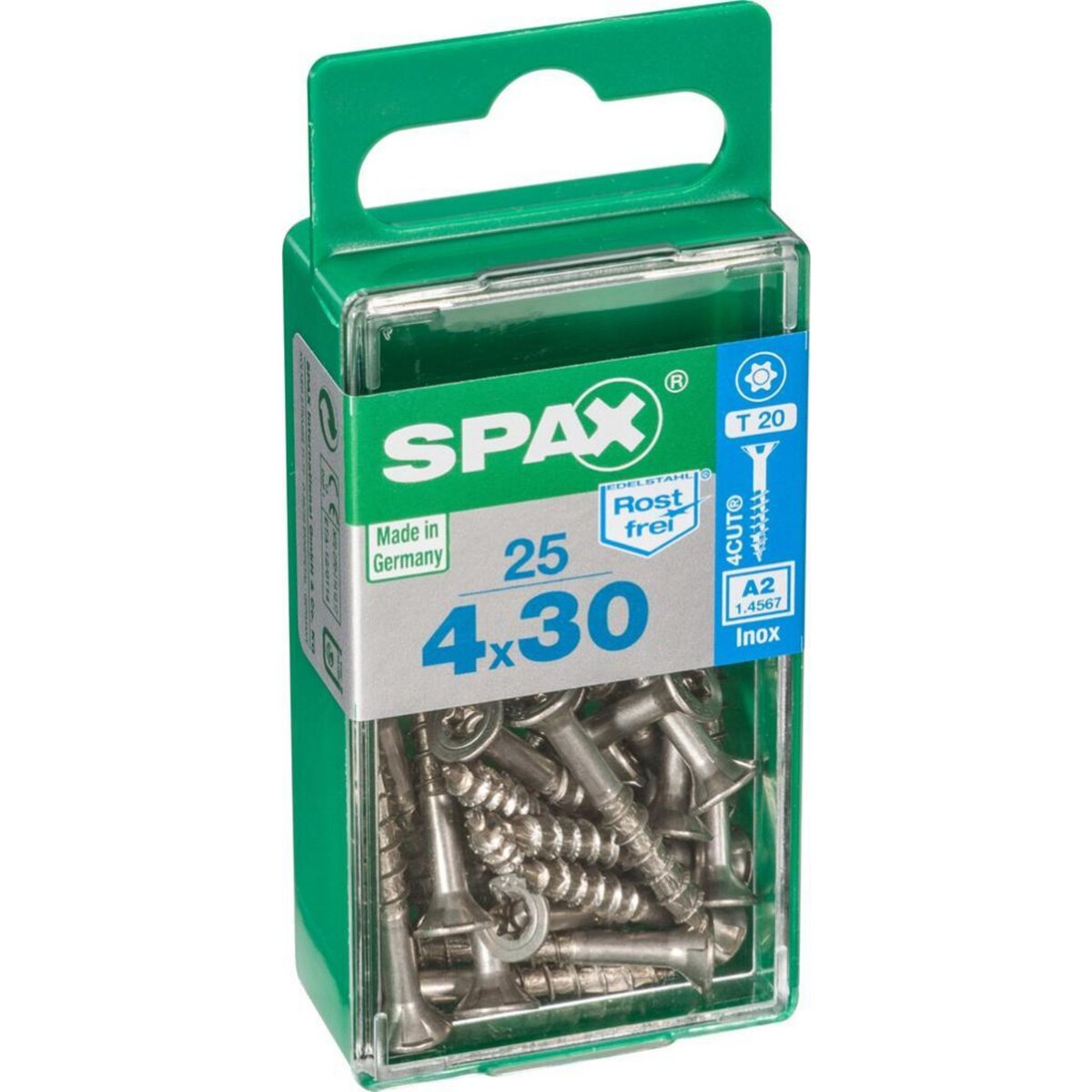 CENTRALE BRICO Lot de 25 vis inox tête fraisée torx SPAX, Diam.4 mm x L.30 mm