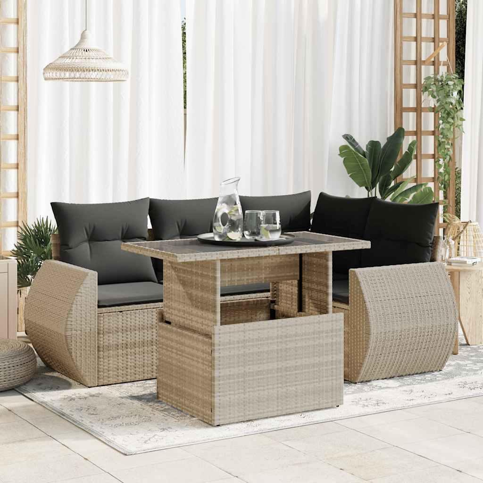 VIDAXL Salon de jardin 6 pcs avec coussins gris clair resine tressee