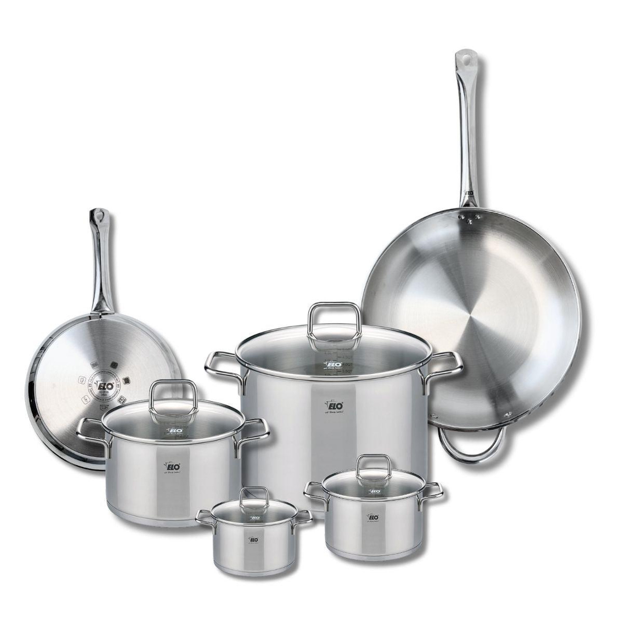 ELO Ensemble de 2 poêles de cuisson 24 et 32 cm et 4 faitouts 12, 14, 20 et 26 cm elo profi citrin