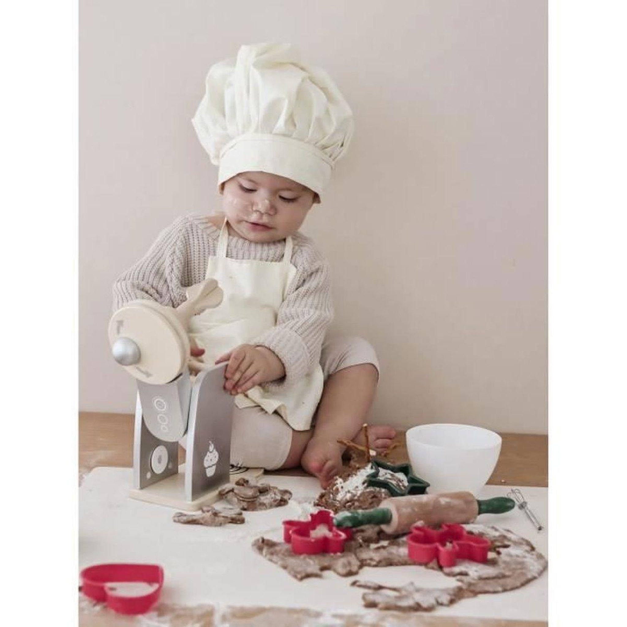 Voir la diapositive 5 : MAMABRUM Robot Pâtissier en Bois pour Enfant avec Bol, Fouet et Spatule, Jouet Cuisine Éducatif