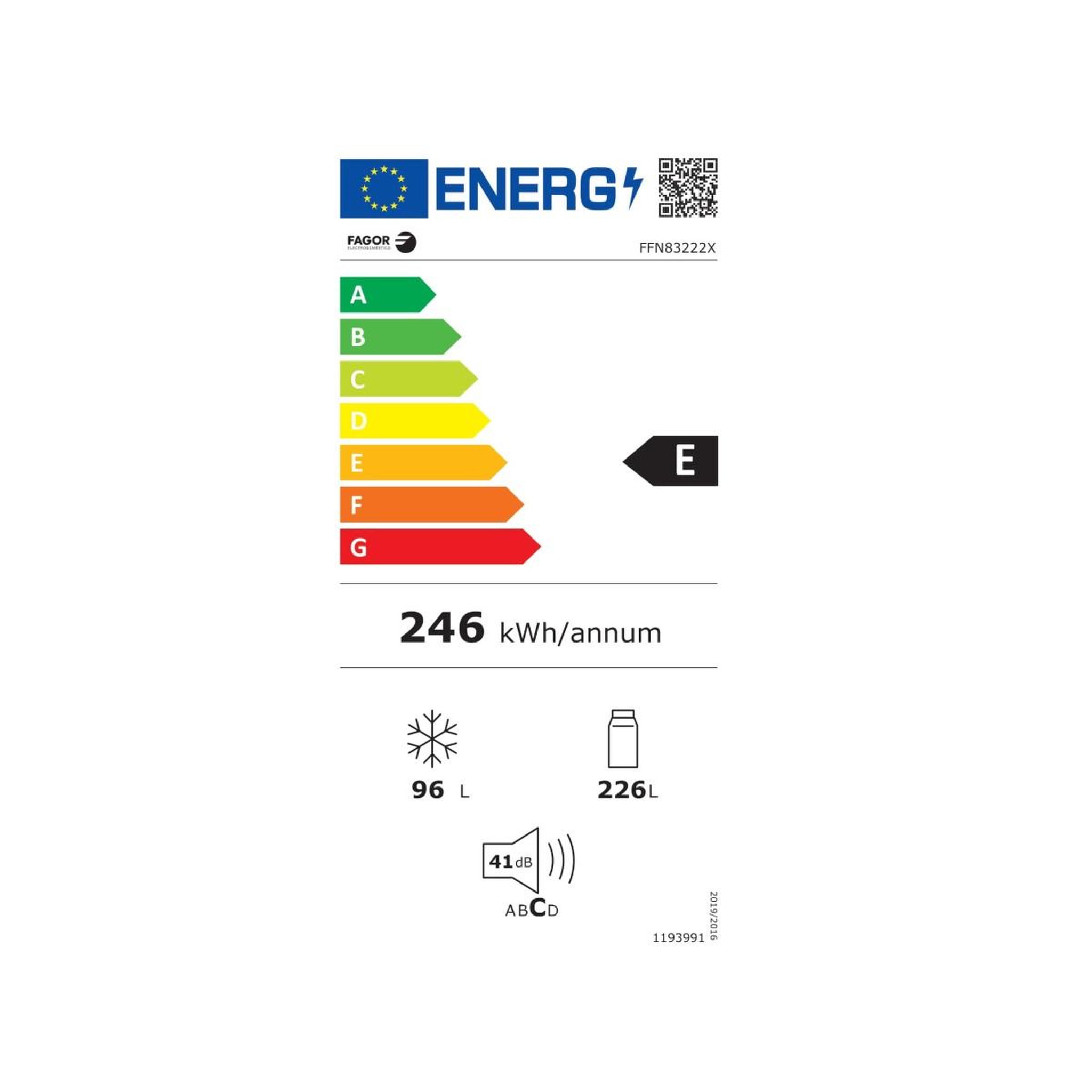 Voir la diapositive 2 : Fagor Réfigérateur combiné 60cm 322l nofrost inox - ffn83222x