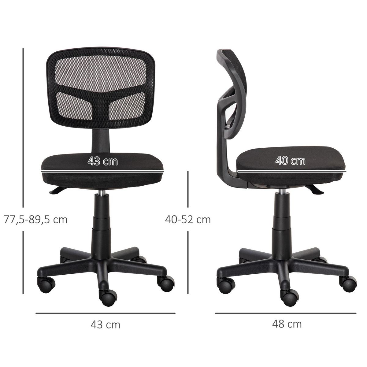 VINSETTO Chaise de bureau ergonomique hauteur réglable dossier enveloppant maille noir