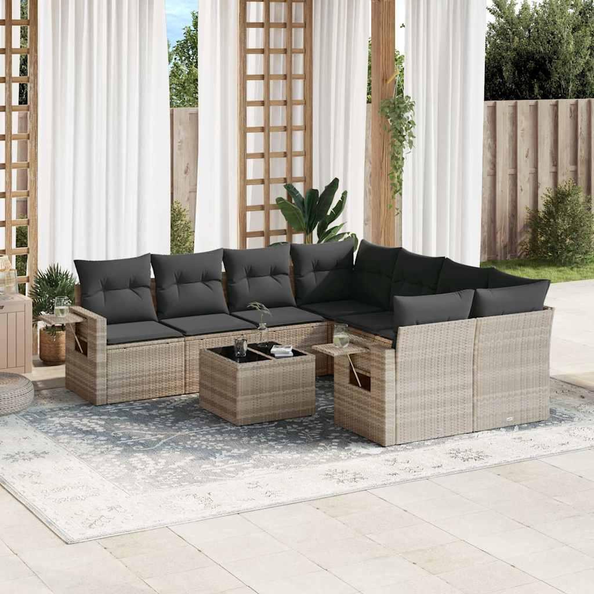 VIDAXL Salon de jardin 9 pcs avec coussins gris clair resine tressee