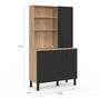Voir la diapositive 5 : ID MARKET Buffet de cuisine avec colonne de rangement 100 CM CINA 3 portes + tiroir façon hêtre et noir
