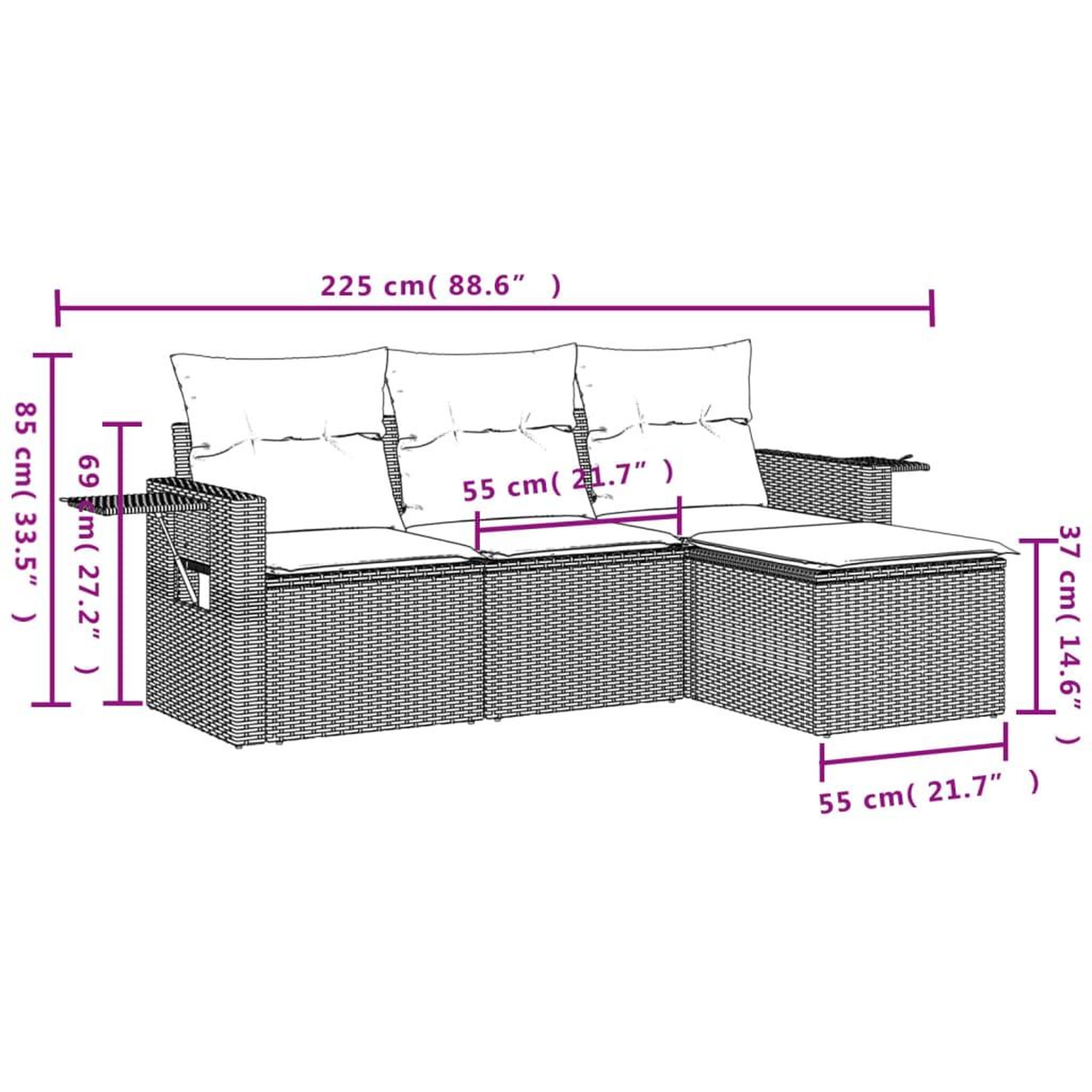 Voir la diapositive 6 : VIDAXL Salon de jardin 4 pcs avec coussins noir resine tressee