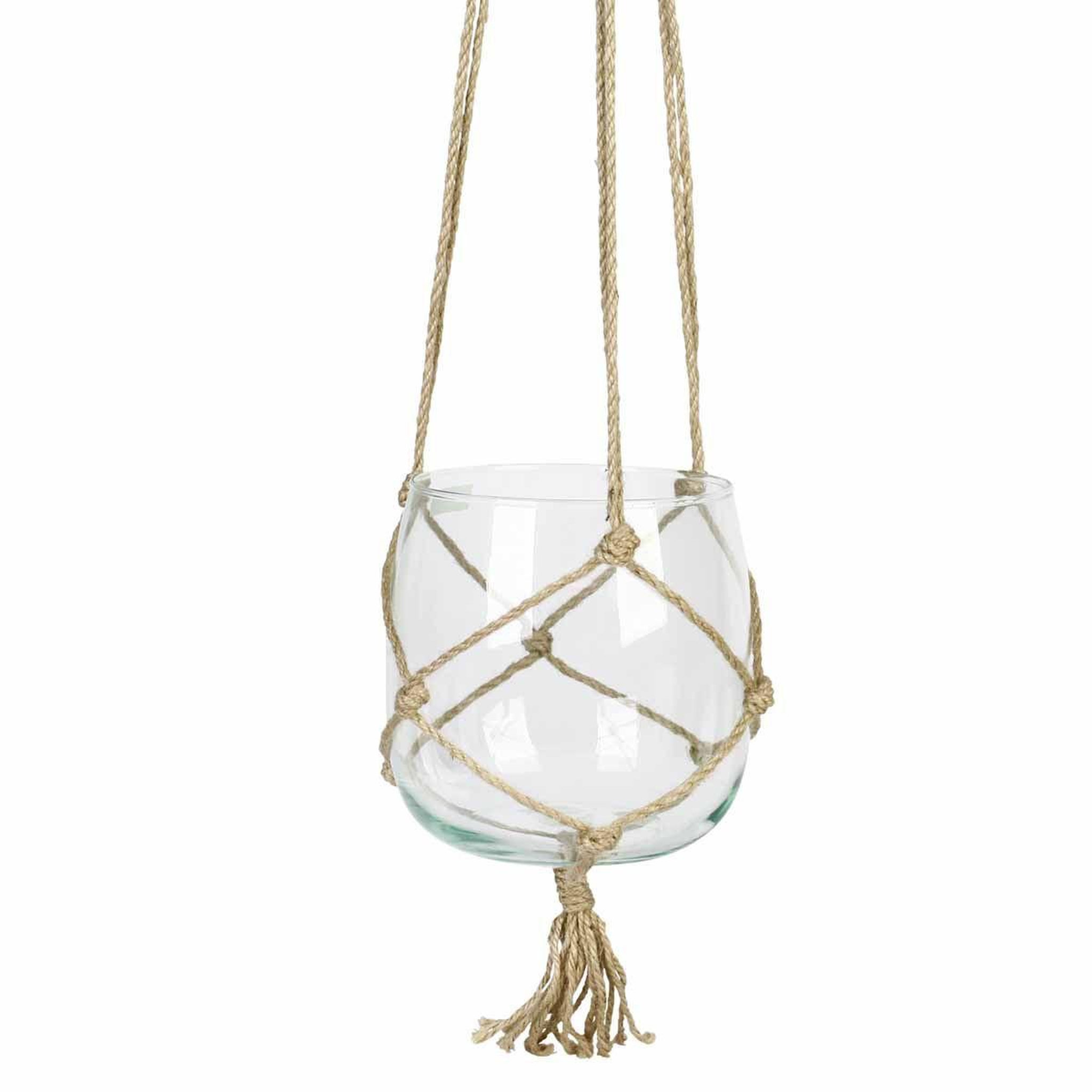 HOMEA Boule en verre suspendue  chanvre  18cm transparent & naturel