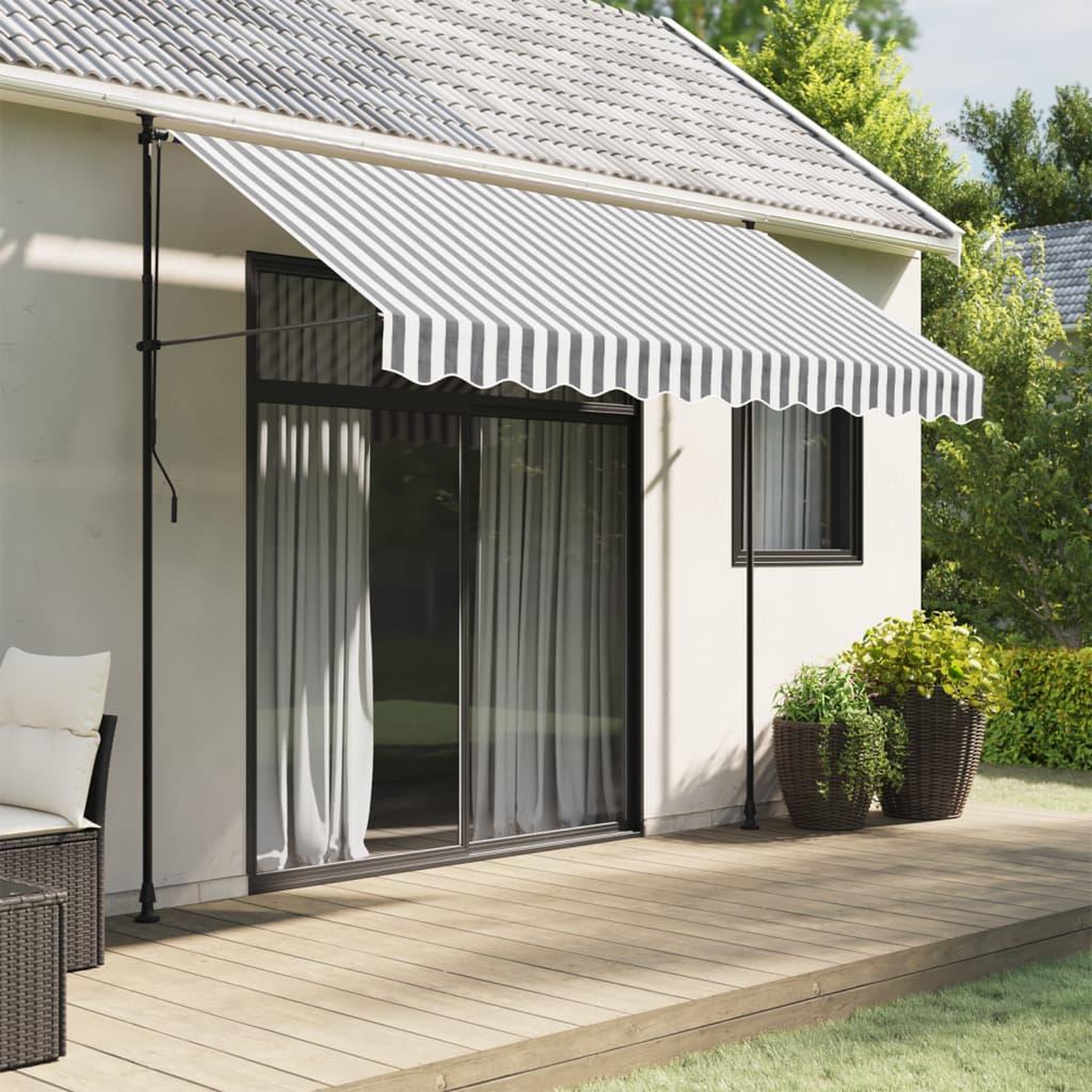 VIDAXL Tissu de remplacement de cantonniere d'auvent anthracite blanc