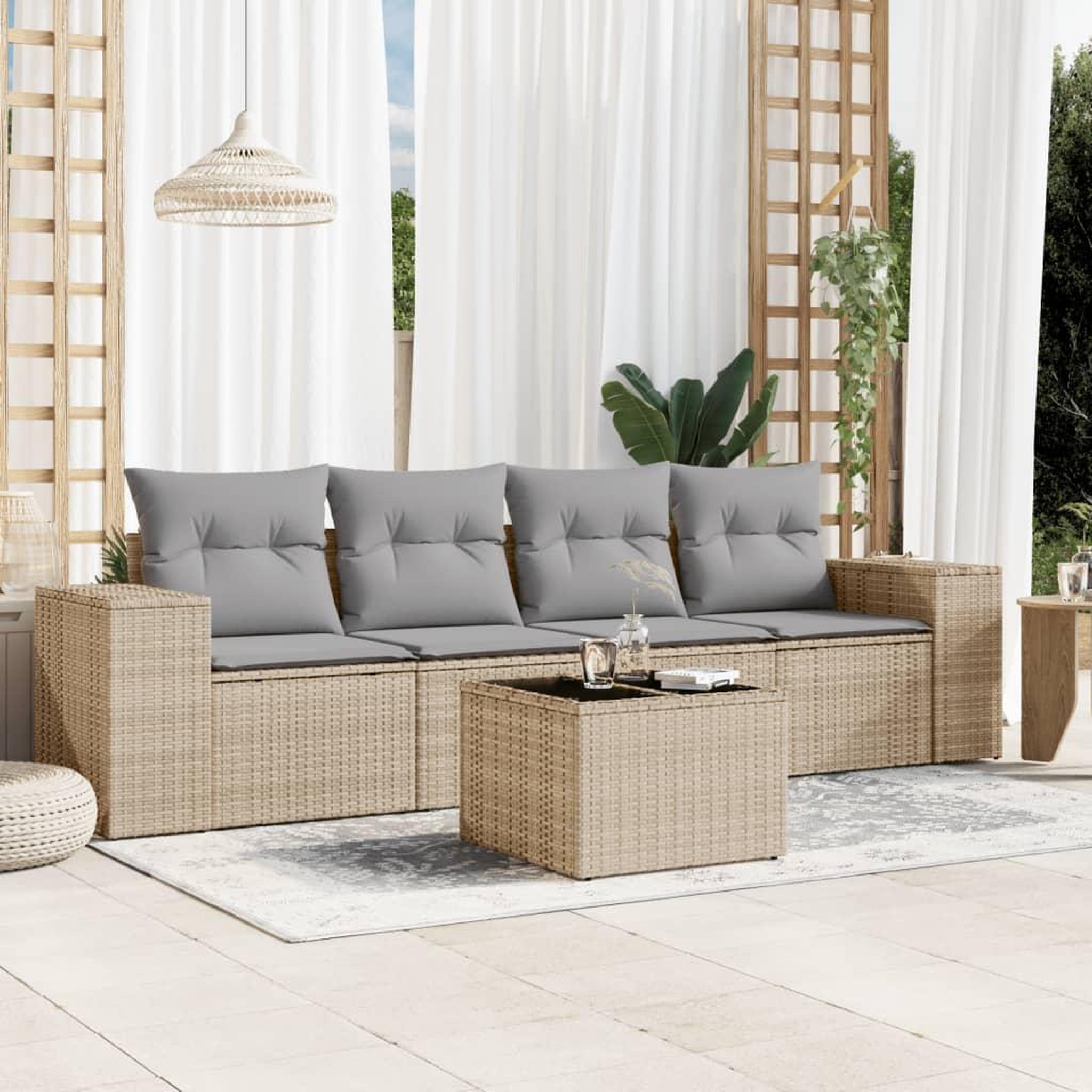 VIDAXL Salon de jardin avec coussins 5 pcs beige resine tressee