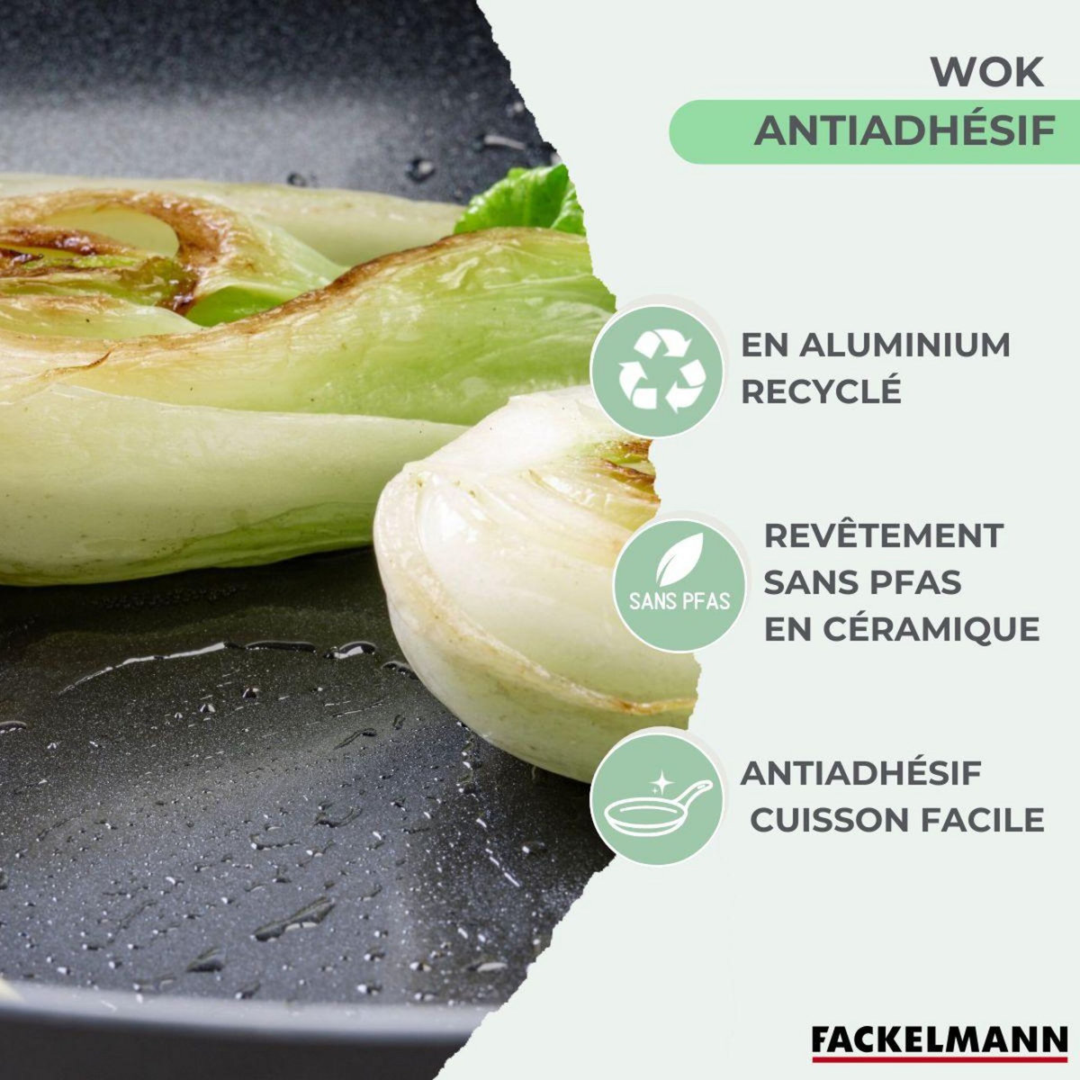 Fackelmann Wok 28 cm aluminium revêtement céramique antiadhésif sans PFAS Fackelmann Brandao