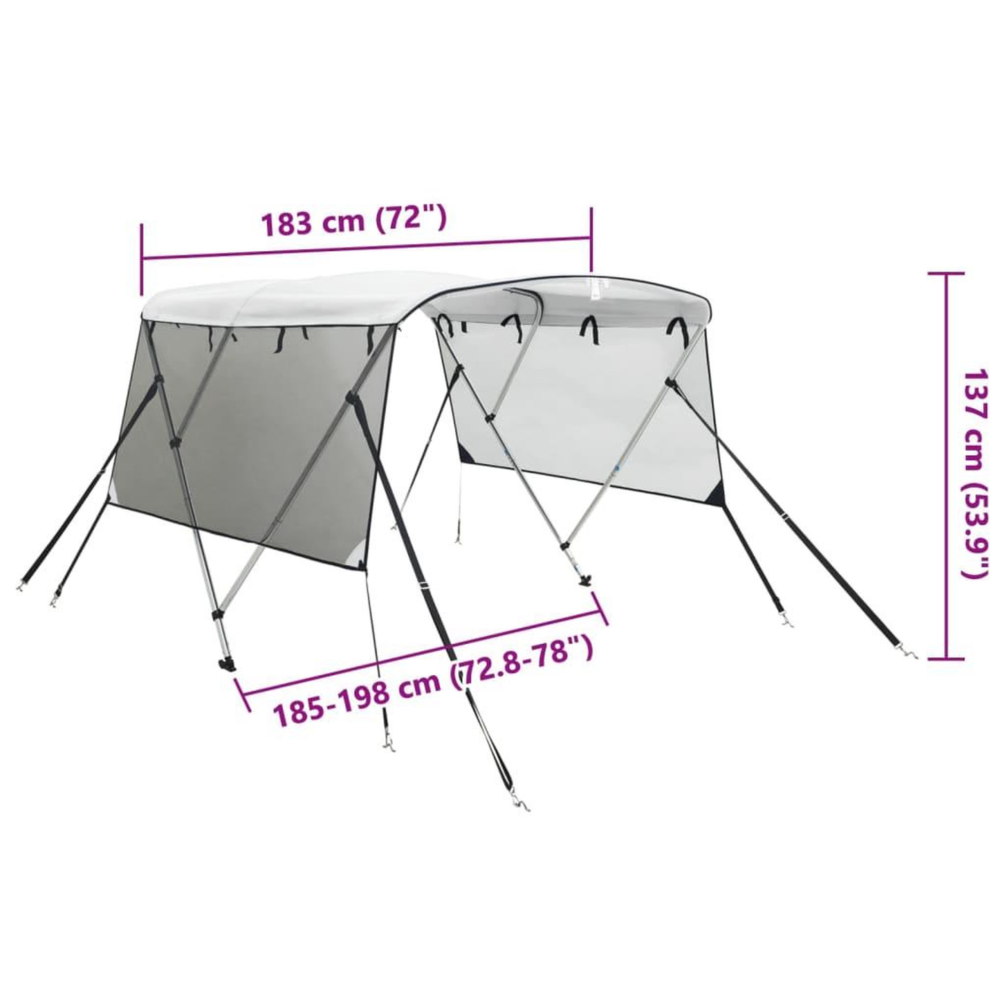 Voir la diapositive 6 : VIDAXL Toit bimini a 3 arceaux parois en maille 183x(185-198)x137 cm