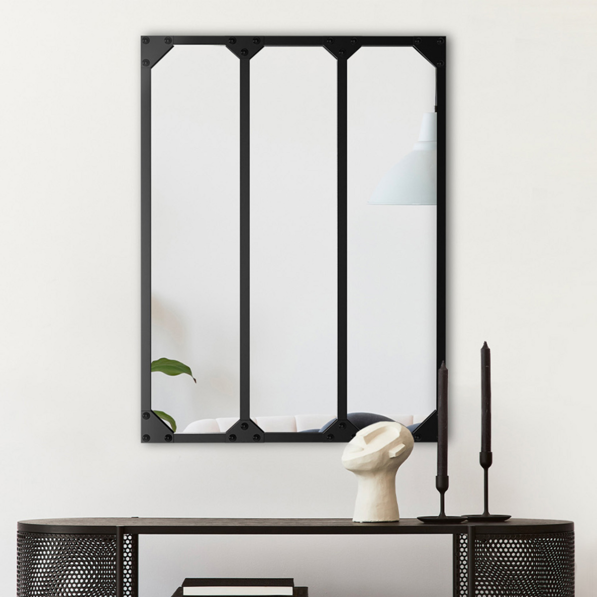 ID MARKET Miroir verrière 3 bandes vertical design industriel 60x80 cm