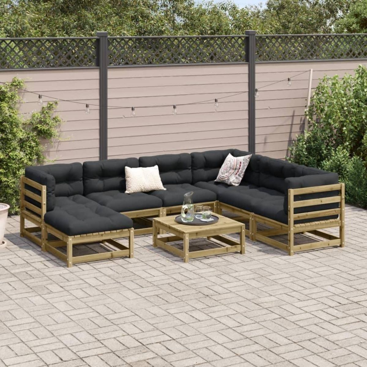 VIDAXL Salon de jardin 8 pcs avec coussins bois de pin impregne