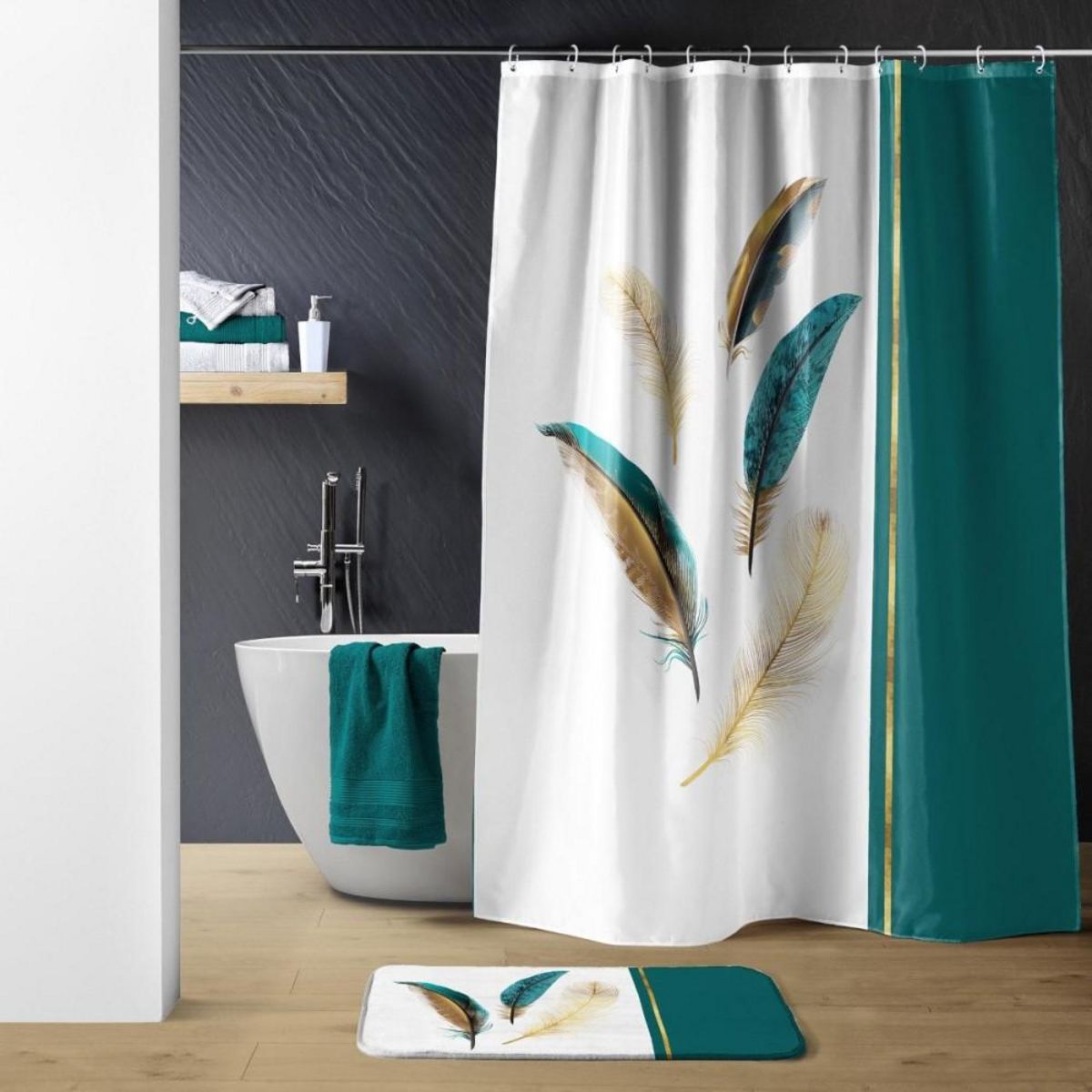 Douceur d'Intérieur Rideau de douche 180x200 PLUMISS avec 12 anneaux