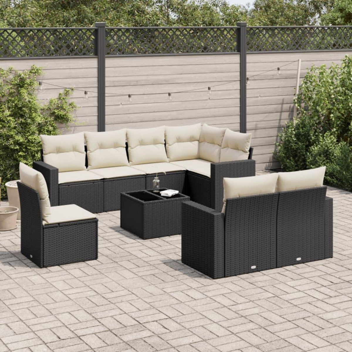 VIDAXL Salon de jardin 9 pcs avec coussins noir resine tressee