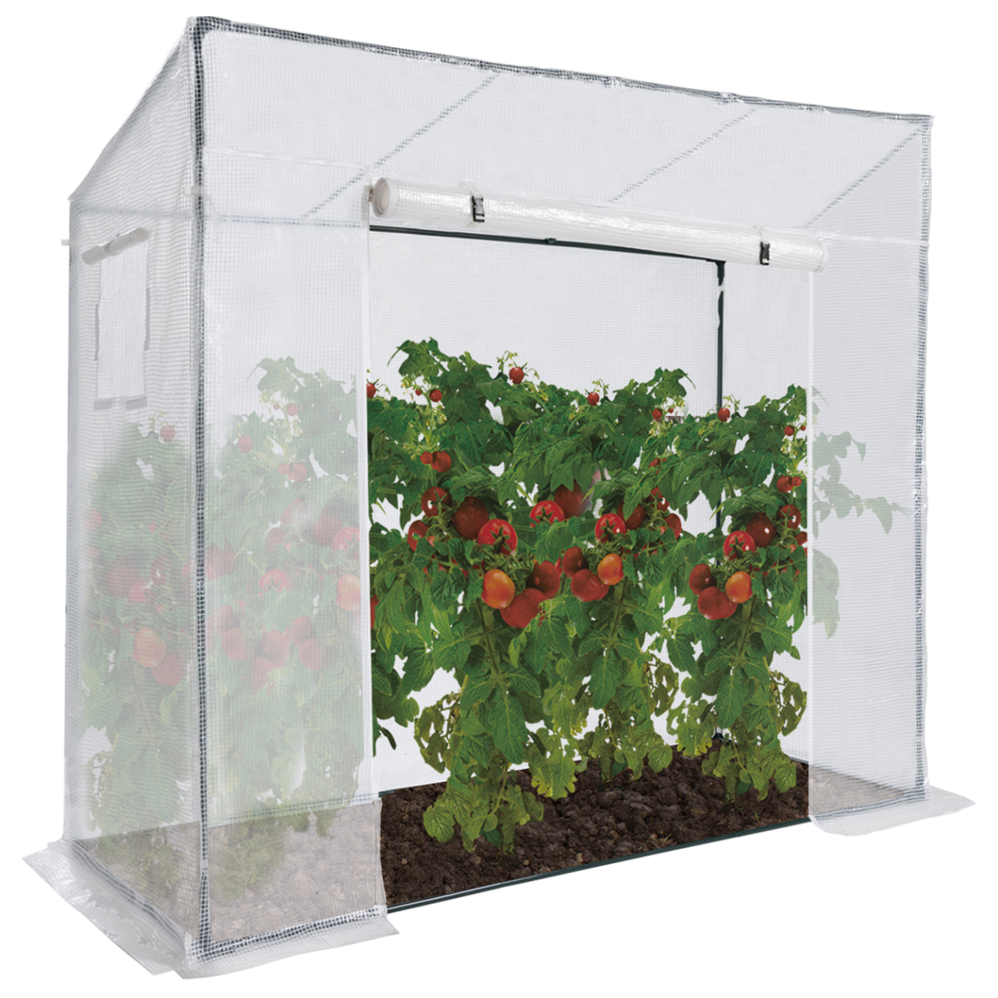 ID MARKET Serre de jardin, serre à tomates 200 x 78 x 169 cm acier + bâche anti-UV avec porte et 2 fenêtres toutes saisons blanche