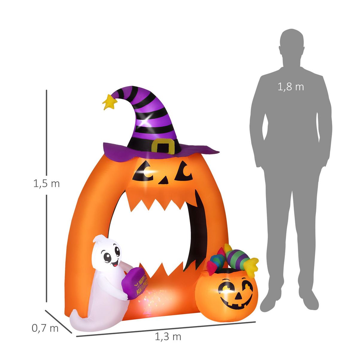 OUTSUNNY Décoration Halloween LED arche de citrouille gonflable H.150 cm orange