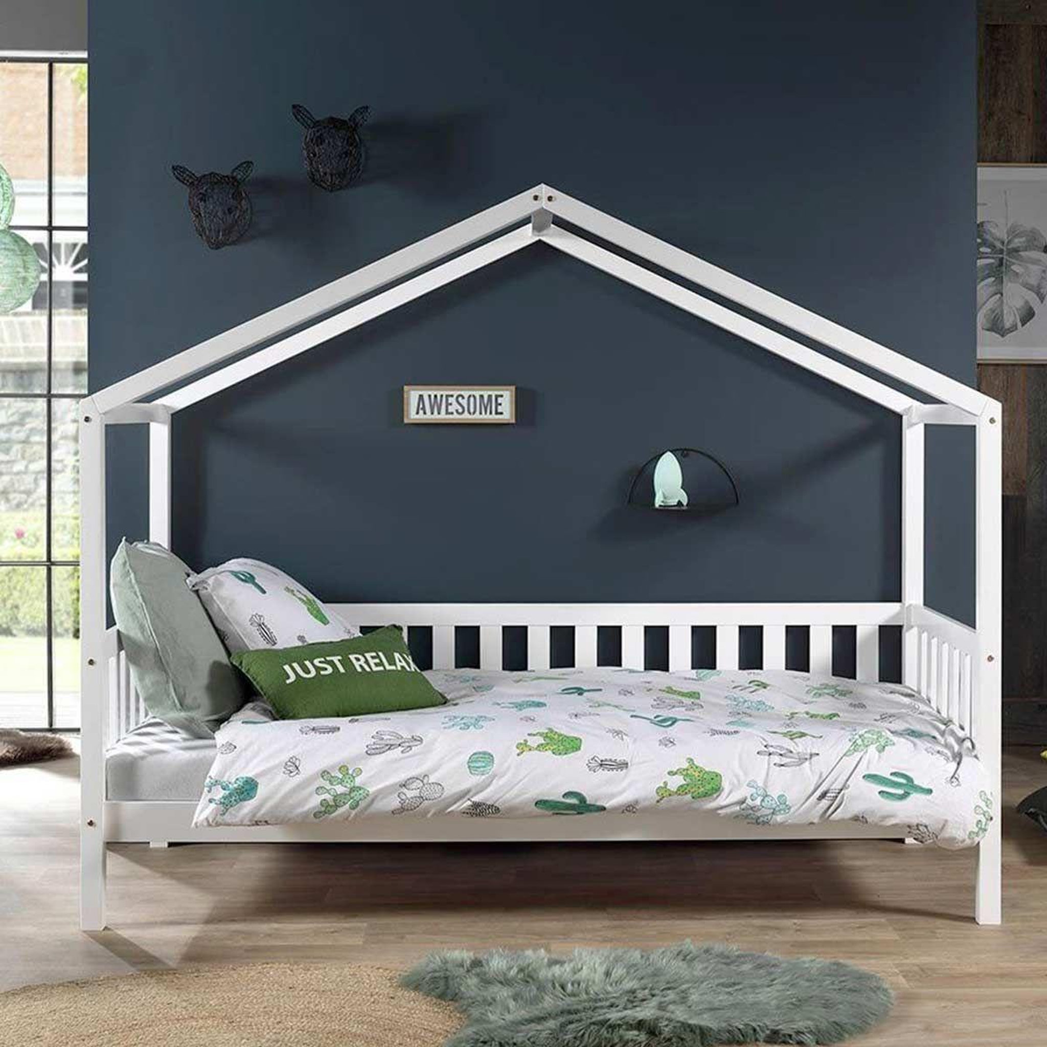 Paris Prix Pack - lit enfant cabane & matelas  dallas ii  90x200cm blanc
