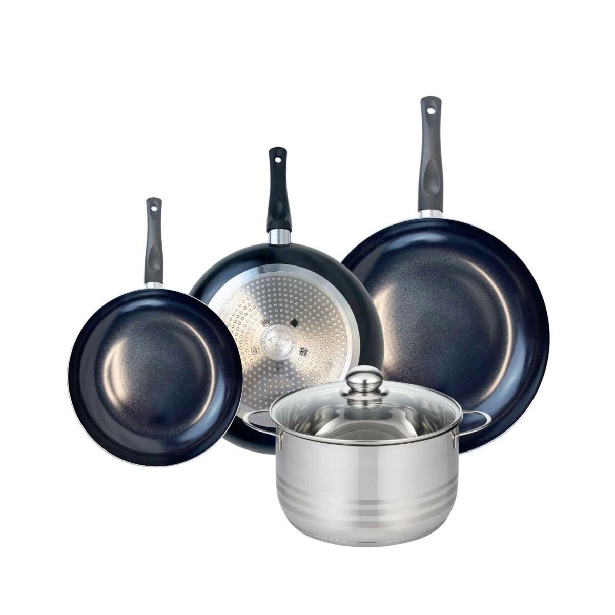ELO Ensemble de 3 Poêles de cuisson 24, 28 et 32 cm et 1 faitout 24 cm Elo Prima Brillant