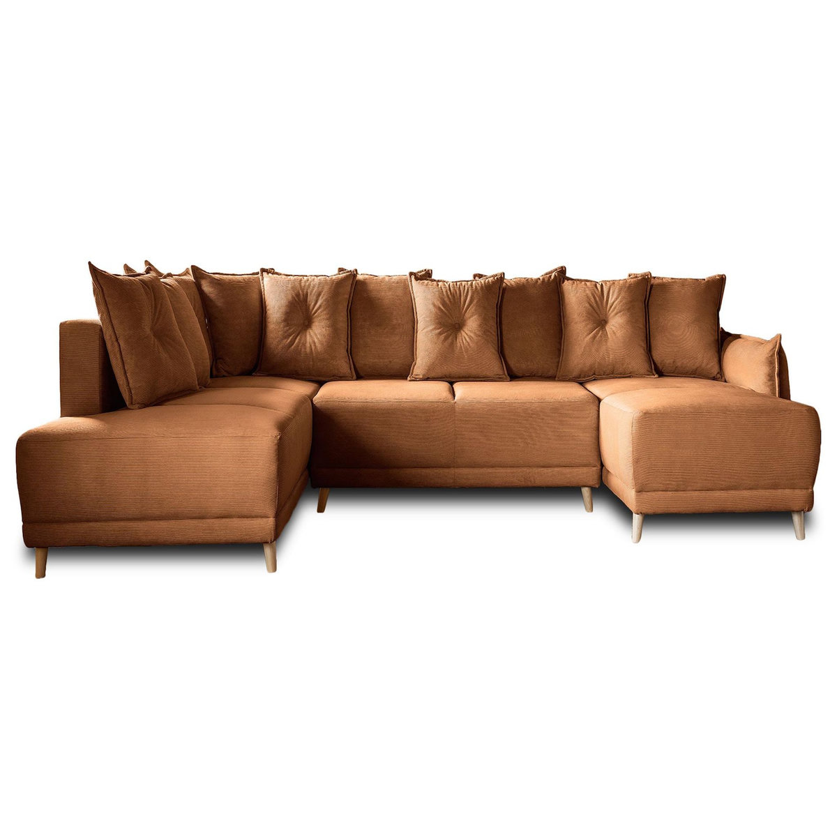 BEST MOBILIER Lena - canapé panoramique d'angle gauche 7 places - convertible avec coffre - en velours côtelé