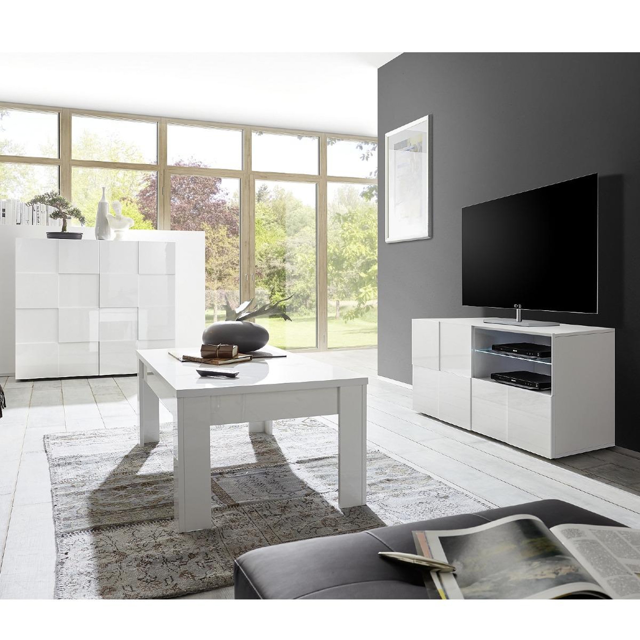 Voir la diapositive 6 : JLC KREATION Meuble tv design laqué blanc 120cm mado