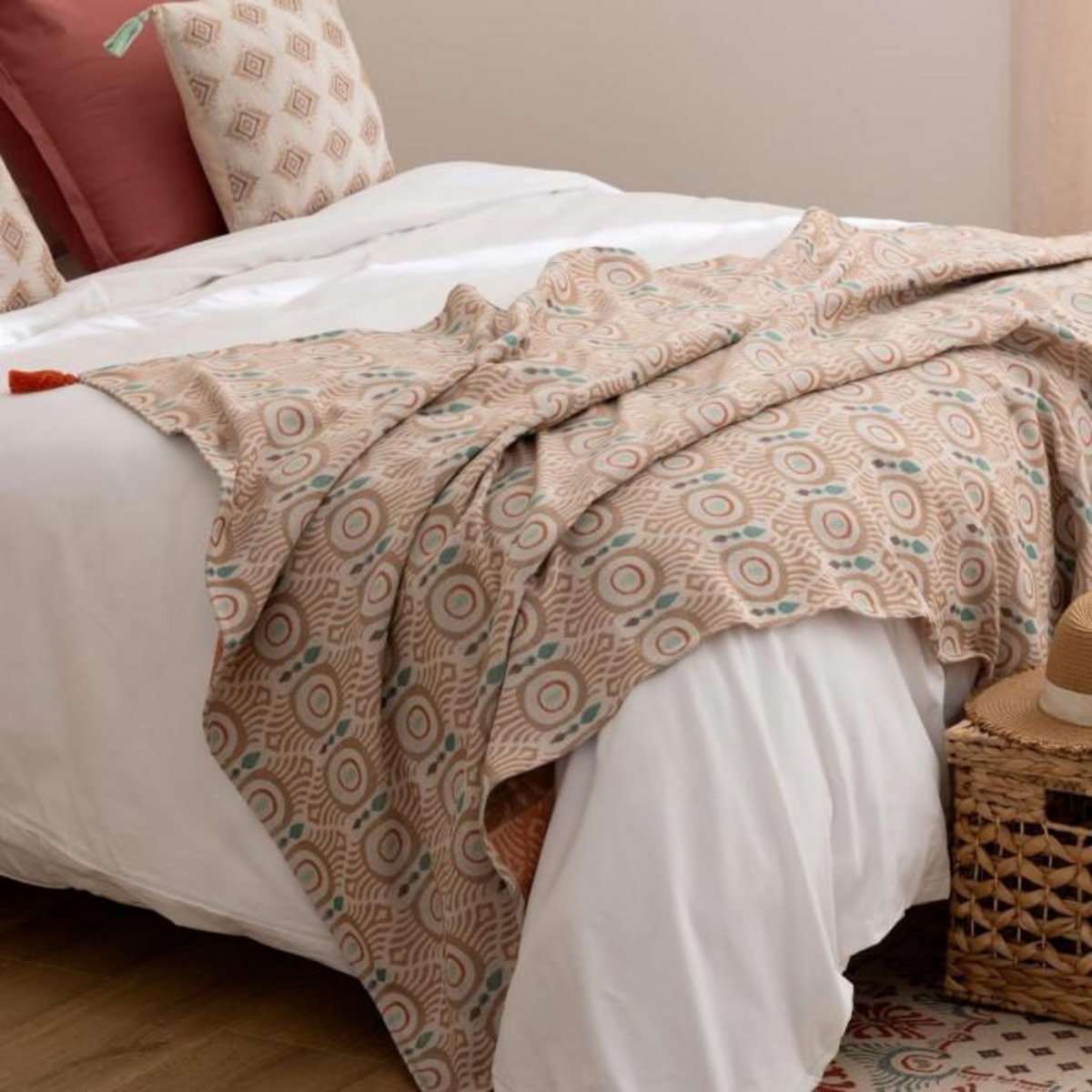 ATMOSPHERA Jeté de Lit Jacquard  Ikat  130x170cm Multicolore