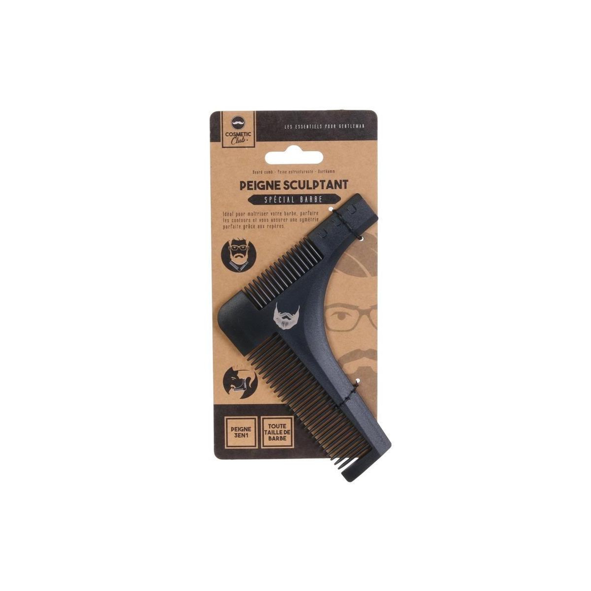 Voir la diapositive 3 : Cosmetic Club Peigne sculptant pour barbe  3 en 1  15cm noir